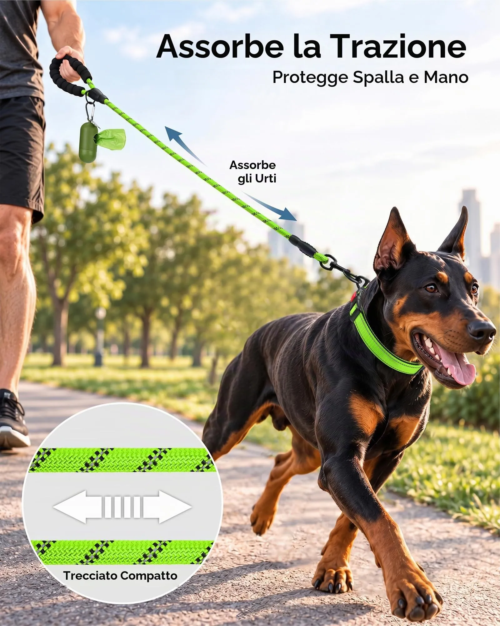 Taglory Guinzaglio per Cani in Corda Riflettente con Manico Imbottito, Verde, 120cm x 1.2cm - immagine 3