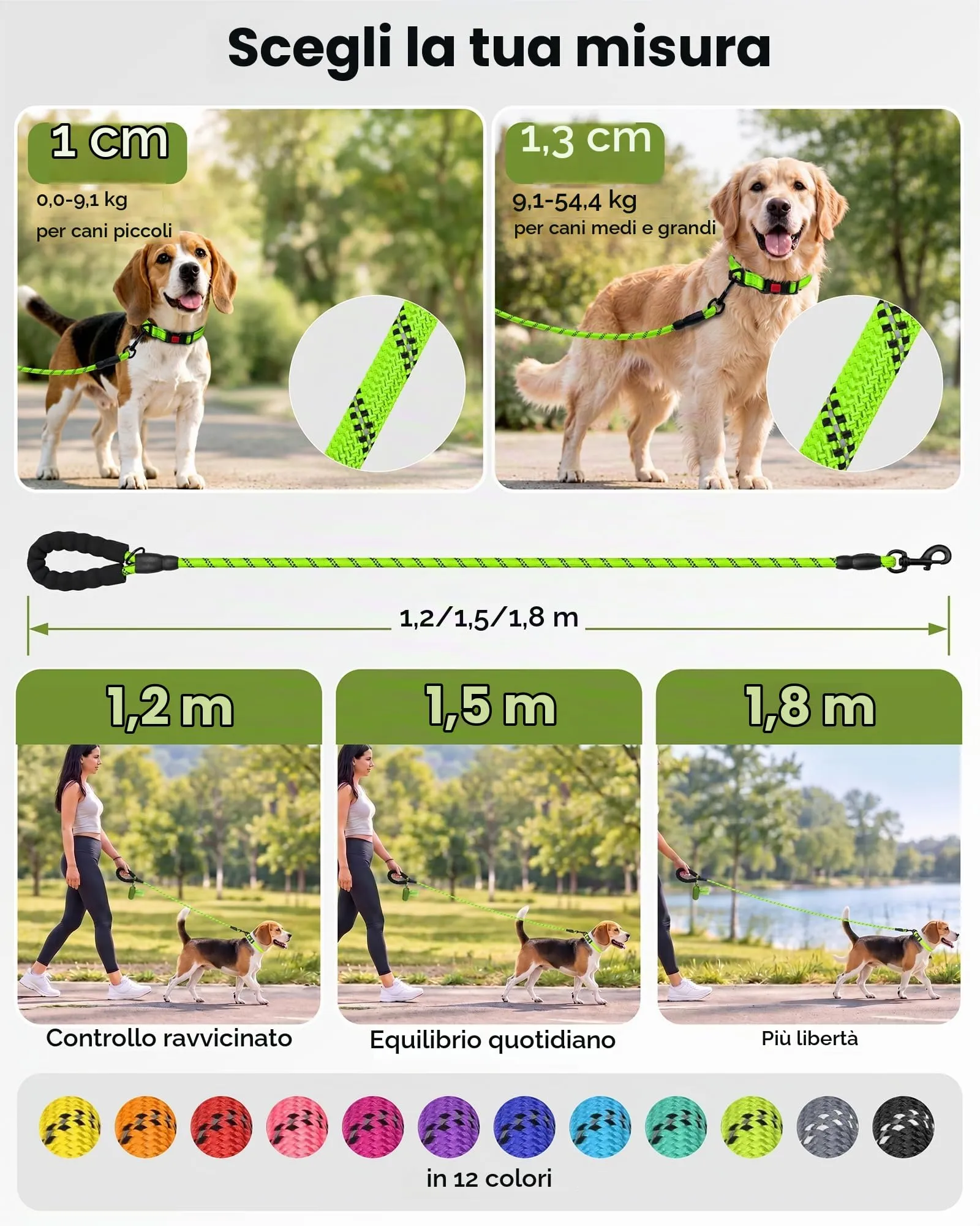 Taglory Guinzaglio per Cani in Corda Riflettente con Manico Imbottito, Verde, 120cm x 1.2cm - immagine 7