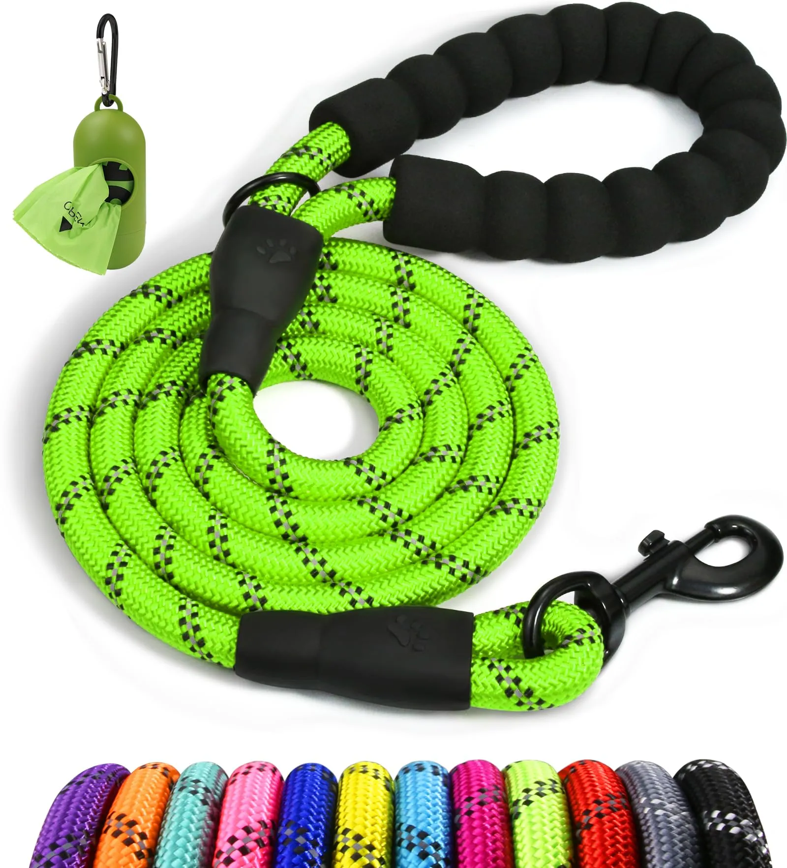 Taglory Guinzaglio per Cani in Corda Riflettente con Manico Imbottito, 180cm x 1.0cm, Verde - immagine 1