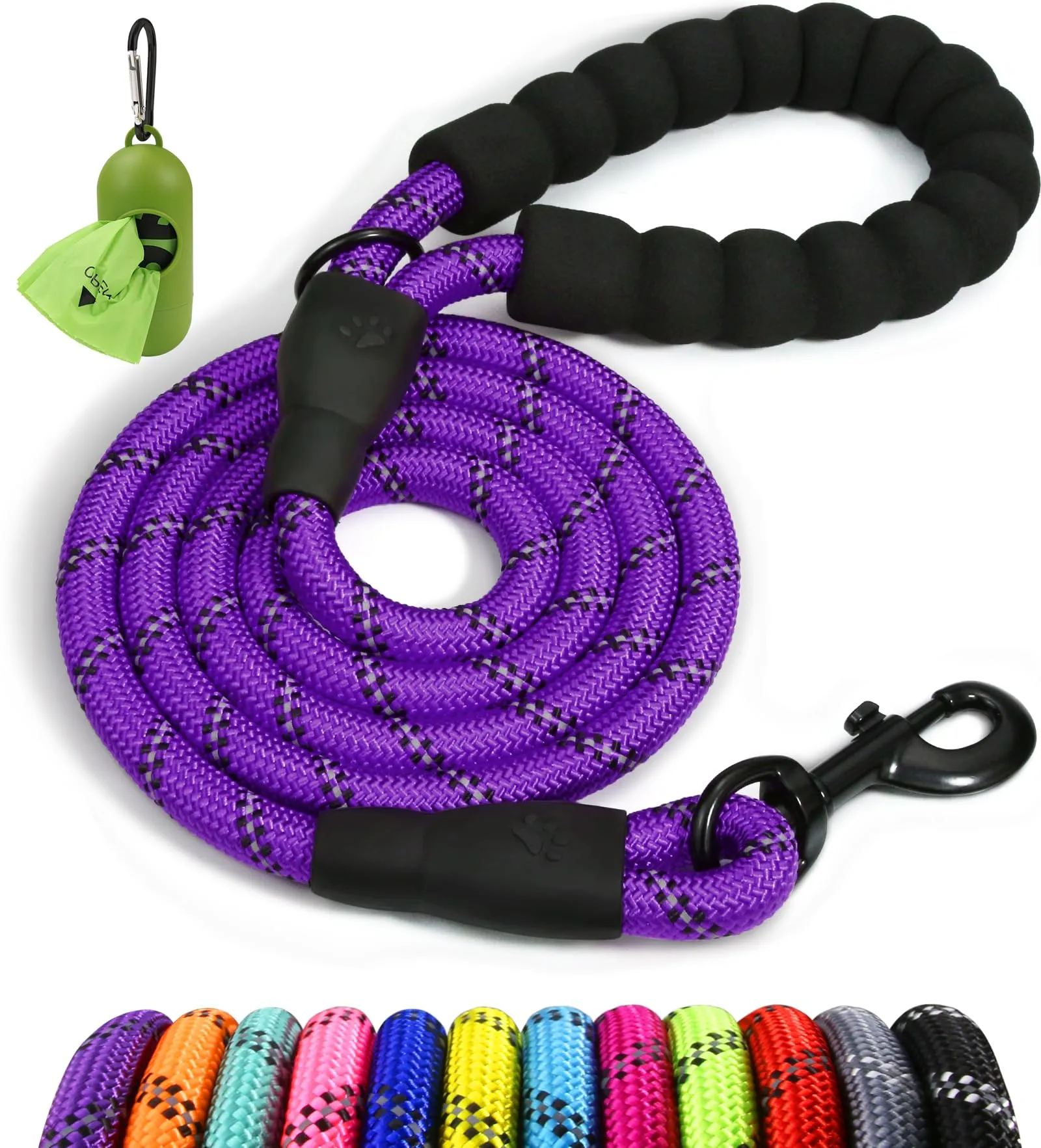 Taglory Guinzaglio per Cani in Corda Riflettente con Manico Imbottito, 120cm x 1.0cm, Viola - immagine 1