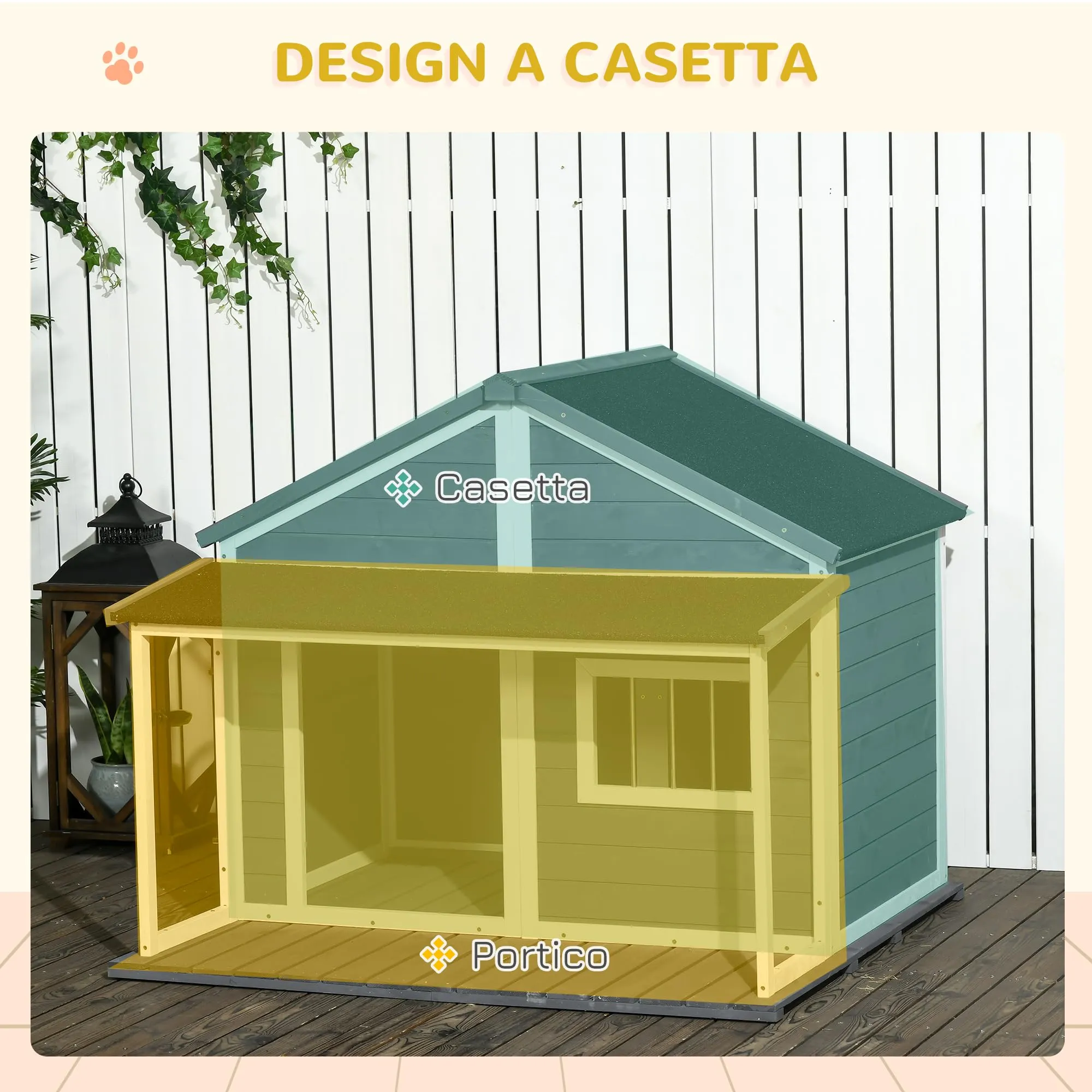 PawHut Cuccia per Cani da Esterno in Legno di Abete, Grigio, 124x112x105cm - immagine 4