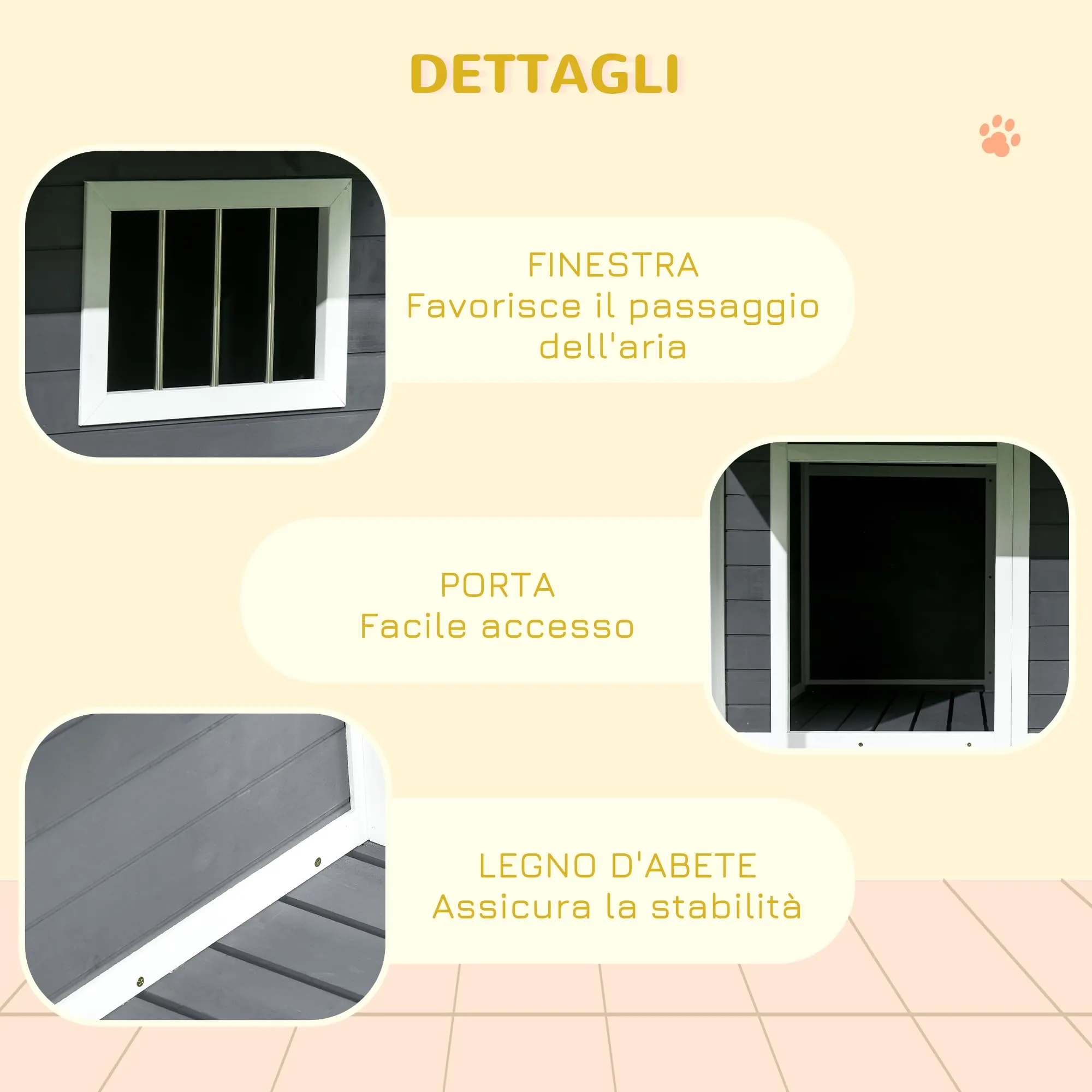 PawHut Cuccia per Cani da Esterno in Legno di Abete, Grigio, 124x112x105cm - immagine 6