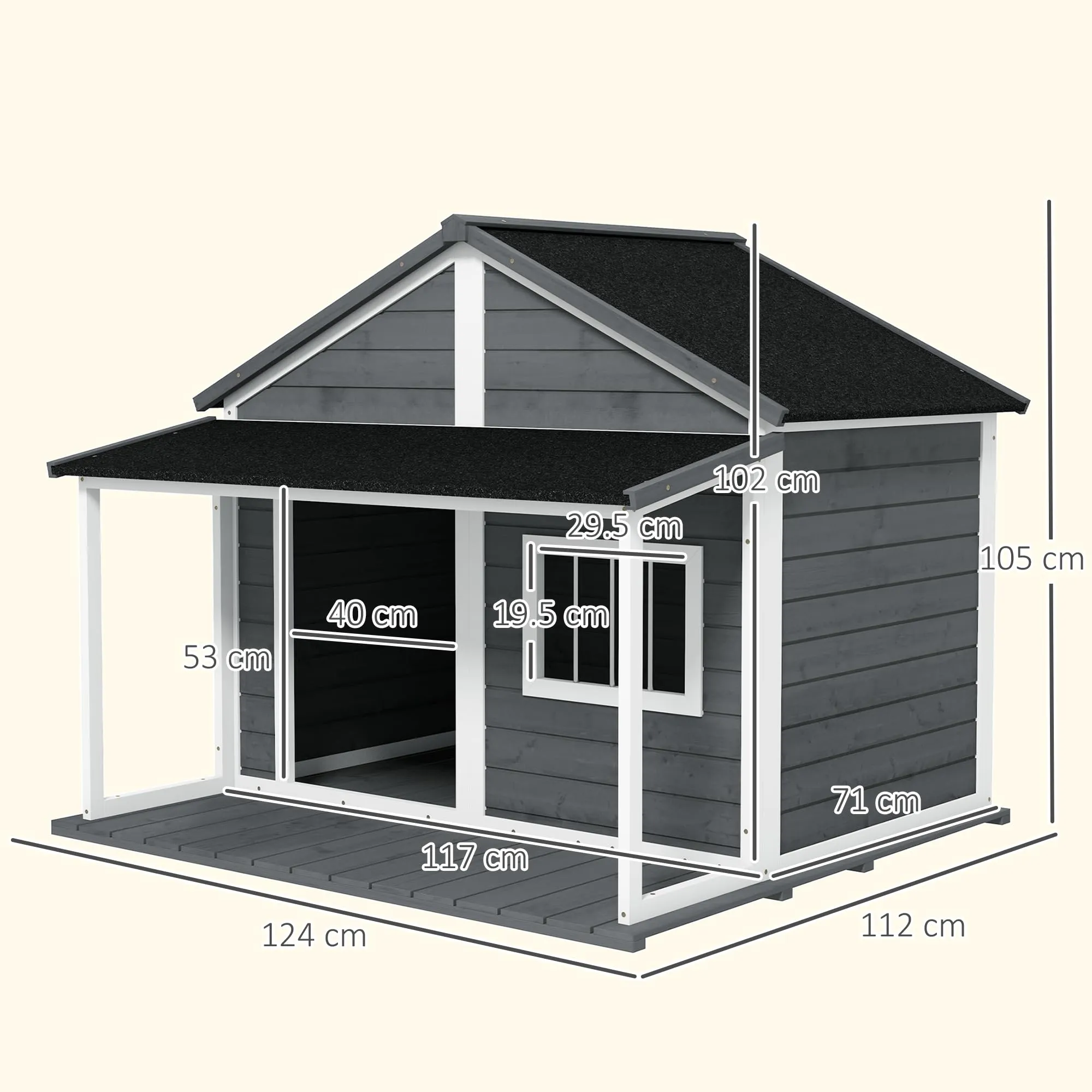 PawHut Cuccia per Cani da Esterno in Legno di Abete, Grigio, 124x112x105cm - immagine 7