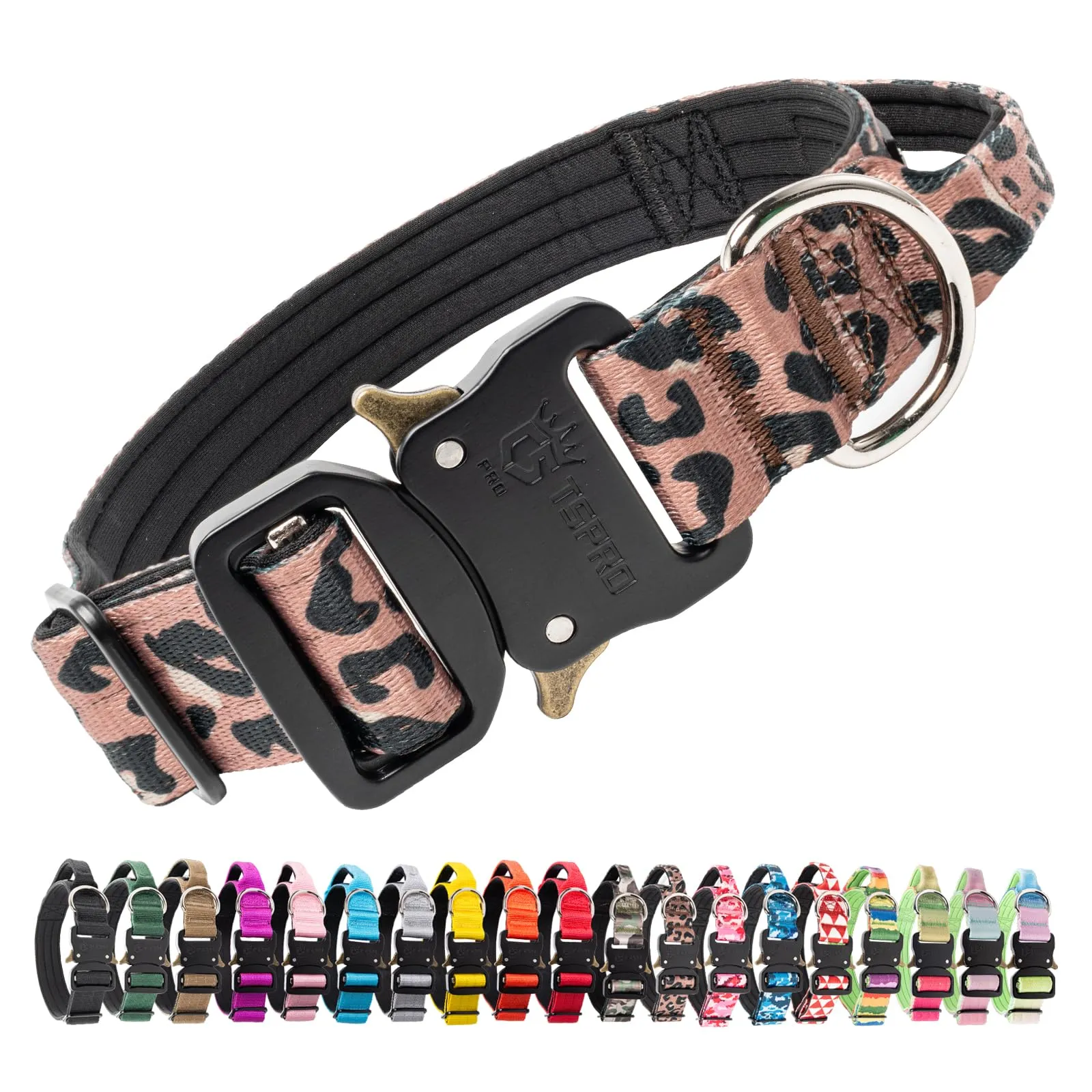 TSPRO Collare Tattico per Cane con Fibbia a Sblocco Rapido e Maniglia, Stampa Leopardata, 3,3 cm - immagine 1