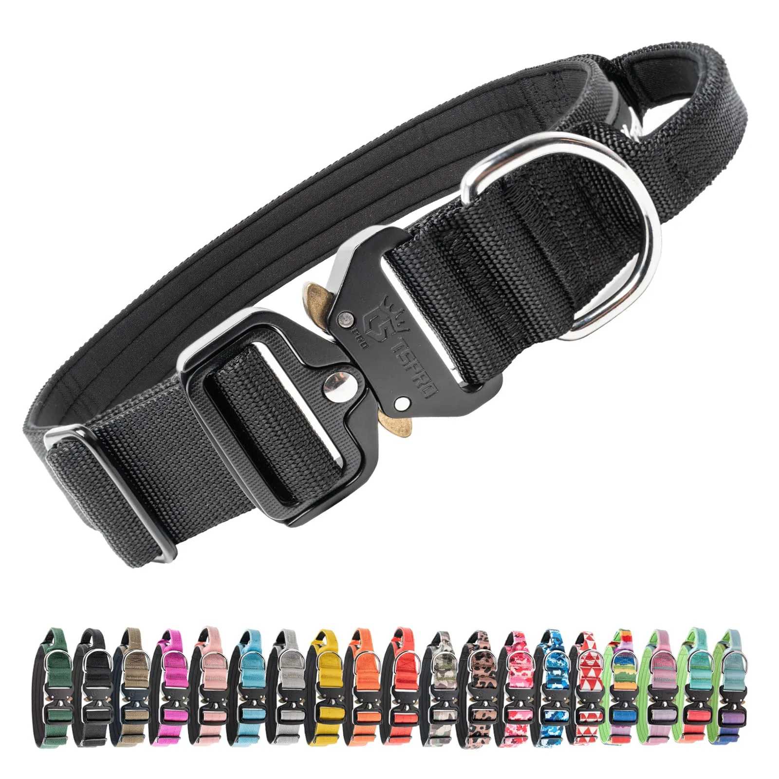 TSPRO Collare Tattico per Cane con Fibbia a Sblocco Rapido e Maniglia, 3,8 cm - immagine 1