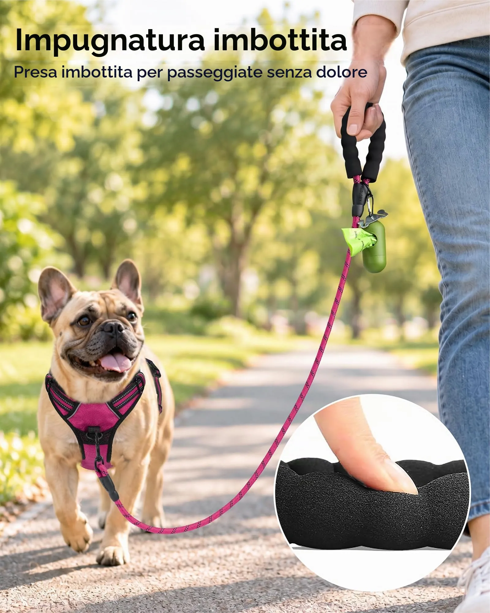Taglory Guinzaglio per Cani in Corda con Manico Imbottito, Riflettente, 150cm x 1.0cm, Rosa Caldo - immagine 2