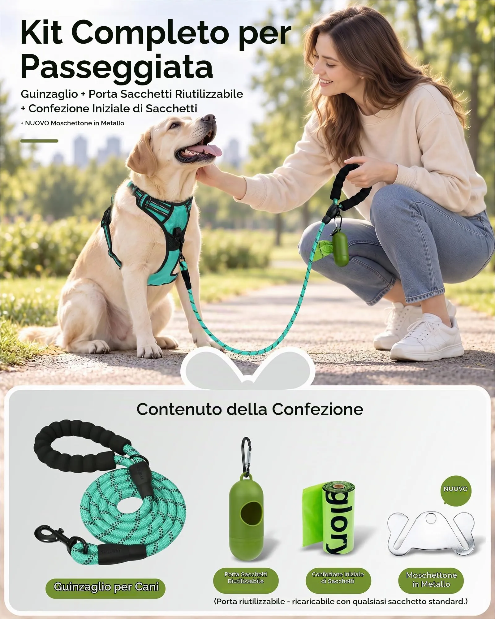 Taglory Guinzaglio per Cani in Corda con Manico Imbottito, Riflettente, Turchese, 120cm x 1.2cm - immagine 8