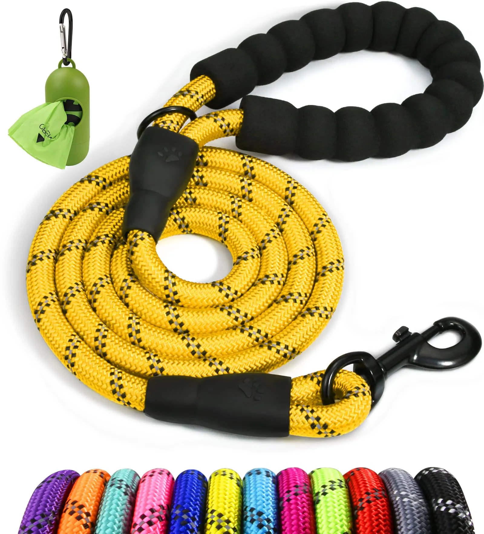 Taglory Guinzaglio per Cani in Corda con Manico Imbottito, Riflettente, 180cm x 1.2cm, Giallo - immagine 1