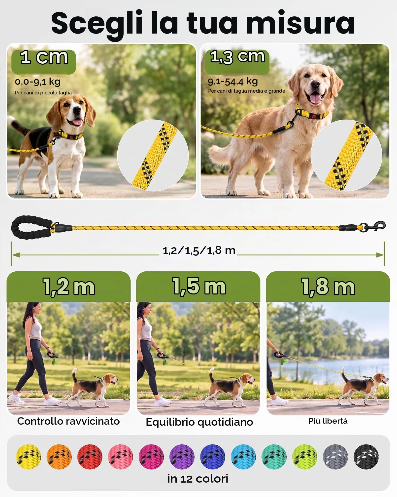 Taglory Guinzaglio per Cani in Corda con Manico Imbottito, Riflettente, 180cm x 1.2cm, Giallo - immagine 7