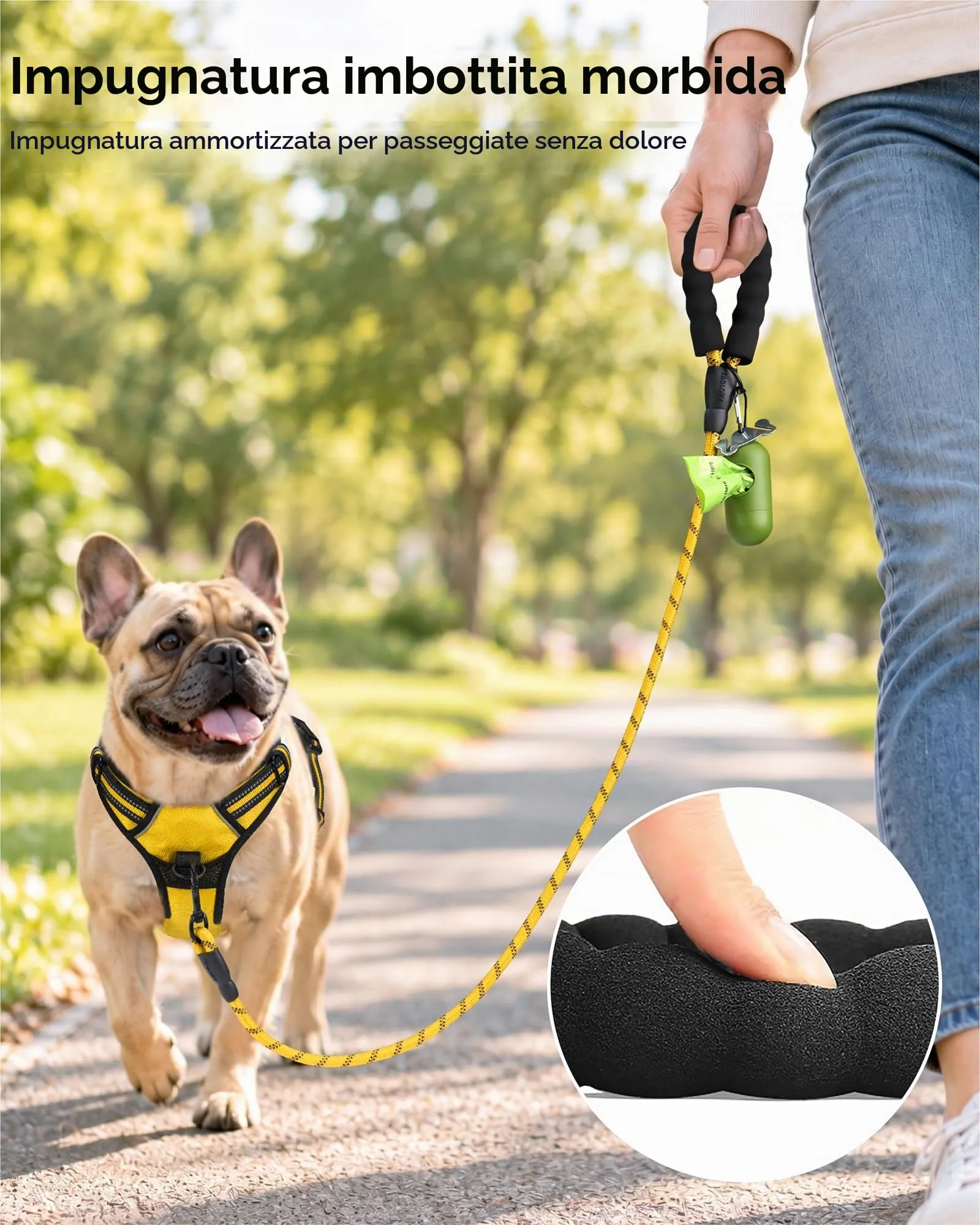 Taglory Guinzaglio per Cani in Corda con Manico Imbottito e Riflettente, 150cm x 1.0cm, Giallo - immagine 2