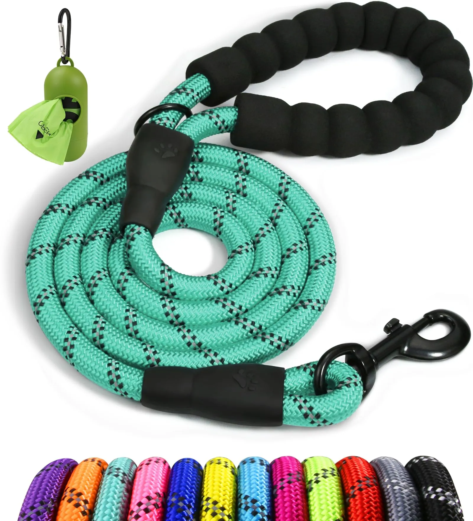 Taglory Guinzaglio per Cani in Corda con Manico Imbottito, 150cm x 1.2cm, Turchese - immagine 1