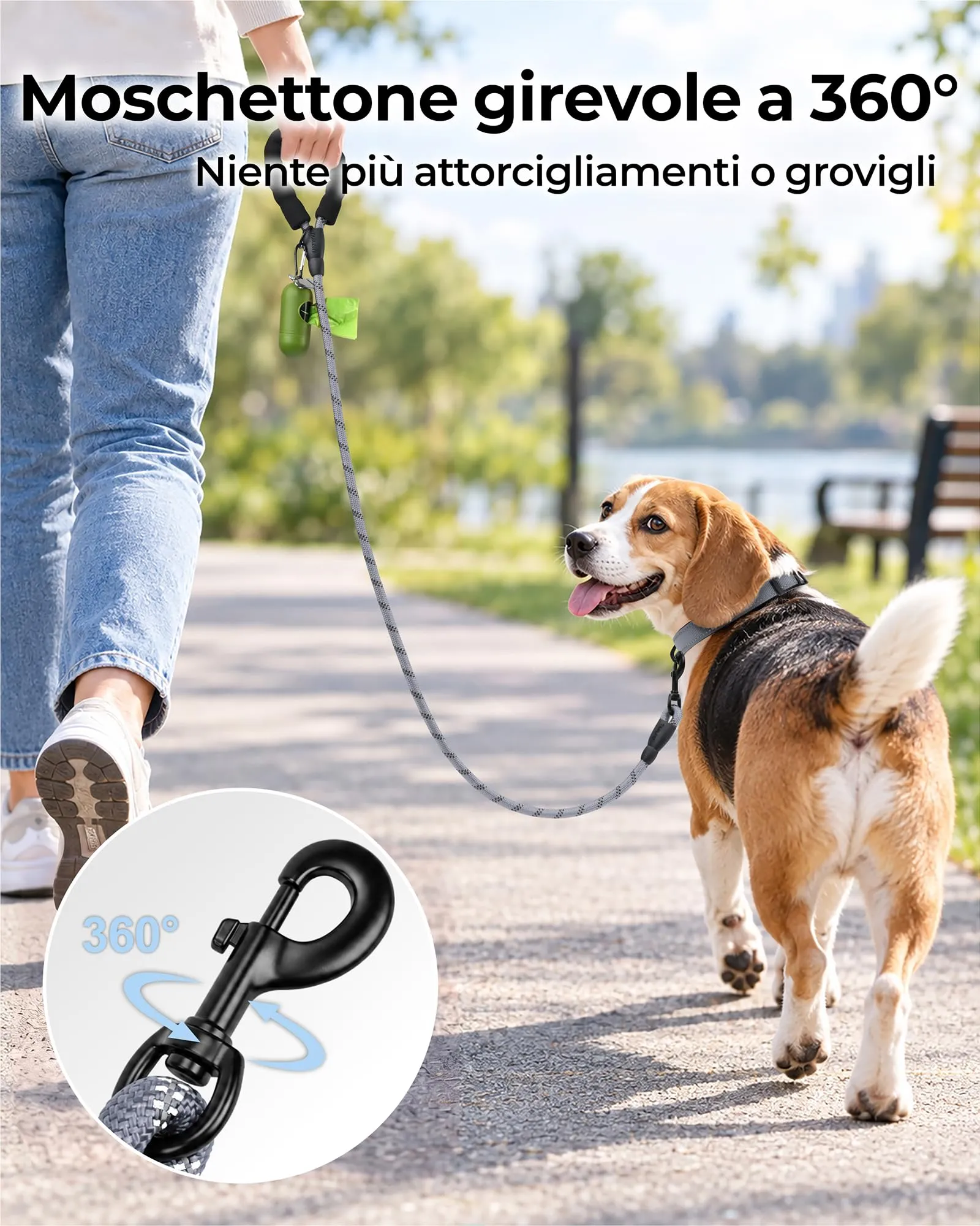 Taglory Guinzaglio per Cani in Corda con Manico Imbottito, 120cm x 1.0cm, Grigio - immagine 6