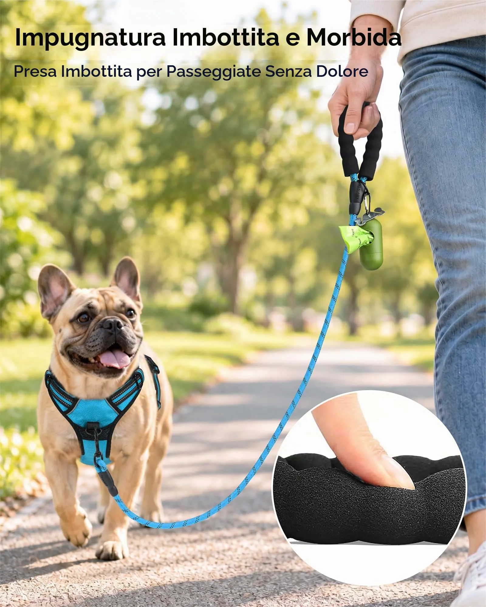 Taglory Guinzaglio per Cani Riflettente con Impugnatura Imbottita, 150cm x 1.0cm, Blu - immagine 2