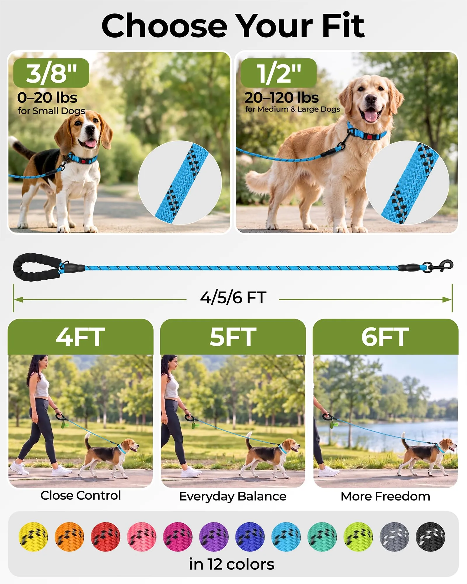 Taglory Guinzaglio per Cani Riflettente con Impugnatura Imbottita, 150cm x 1.0cm, Blu - immagine 7