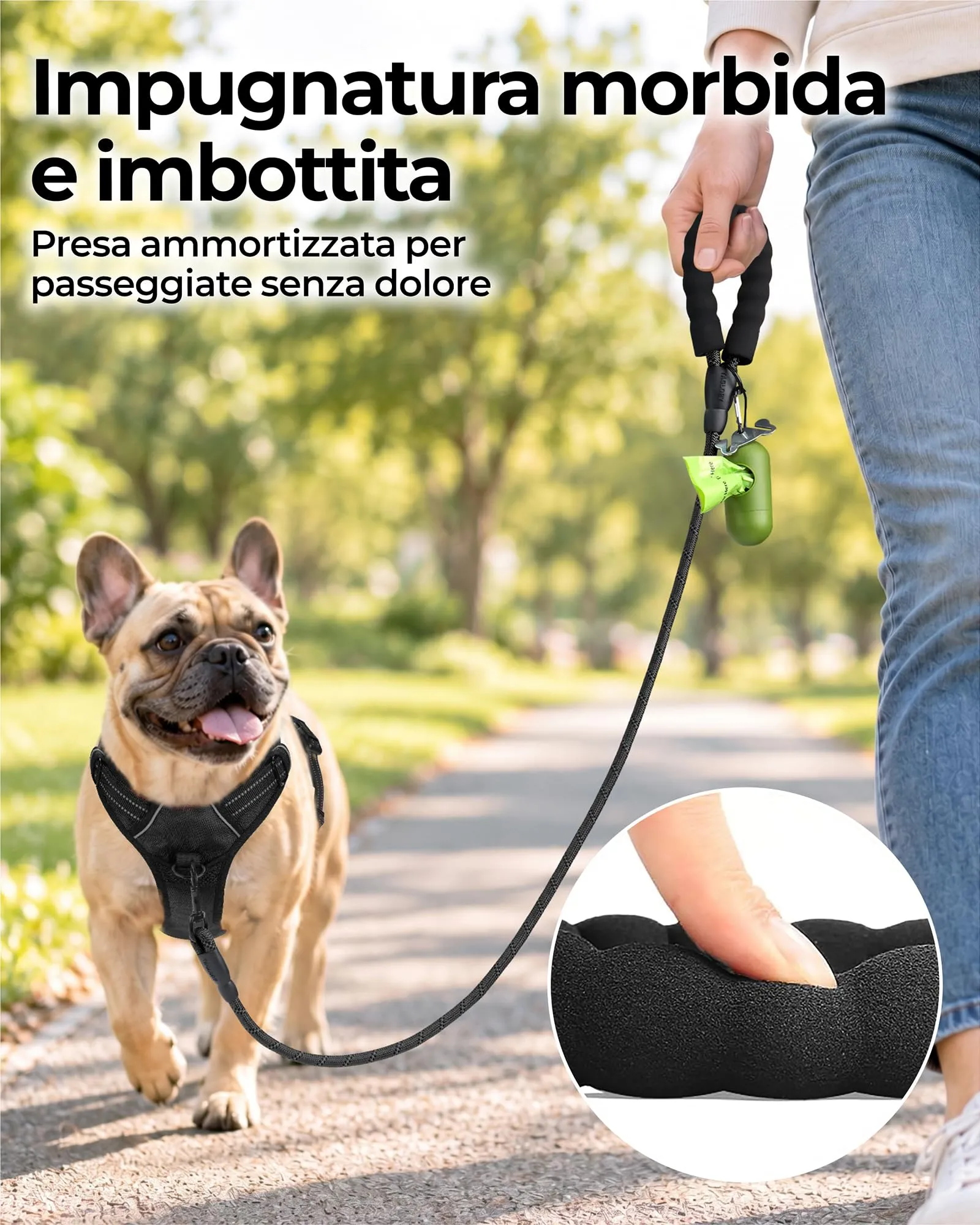 Taglory Guinzaglio per Cani in Corda con Manico Imbottito, 180cm x 1.0cm, Nero - immagine 2