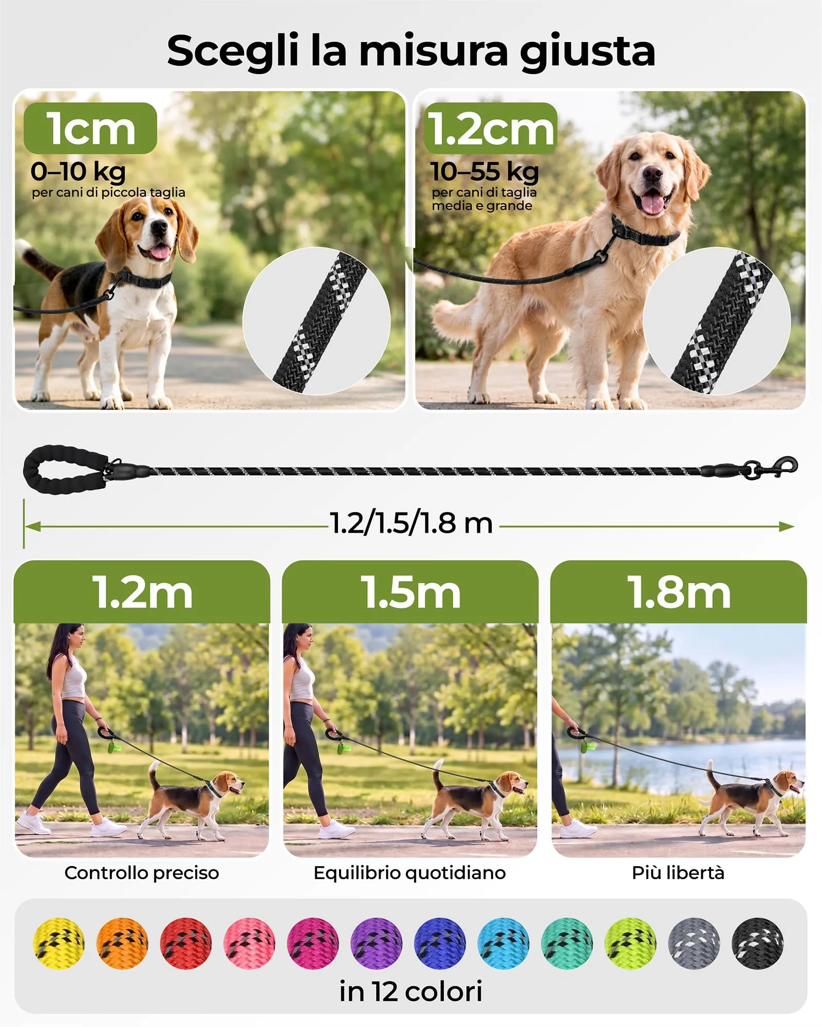 Taglory Guinzaglio per Cani in Corda con Manico Imbottito, 180cm x 1.0cm, Nero - immagine 7