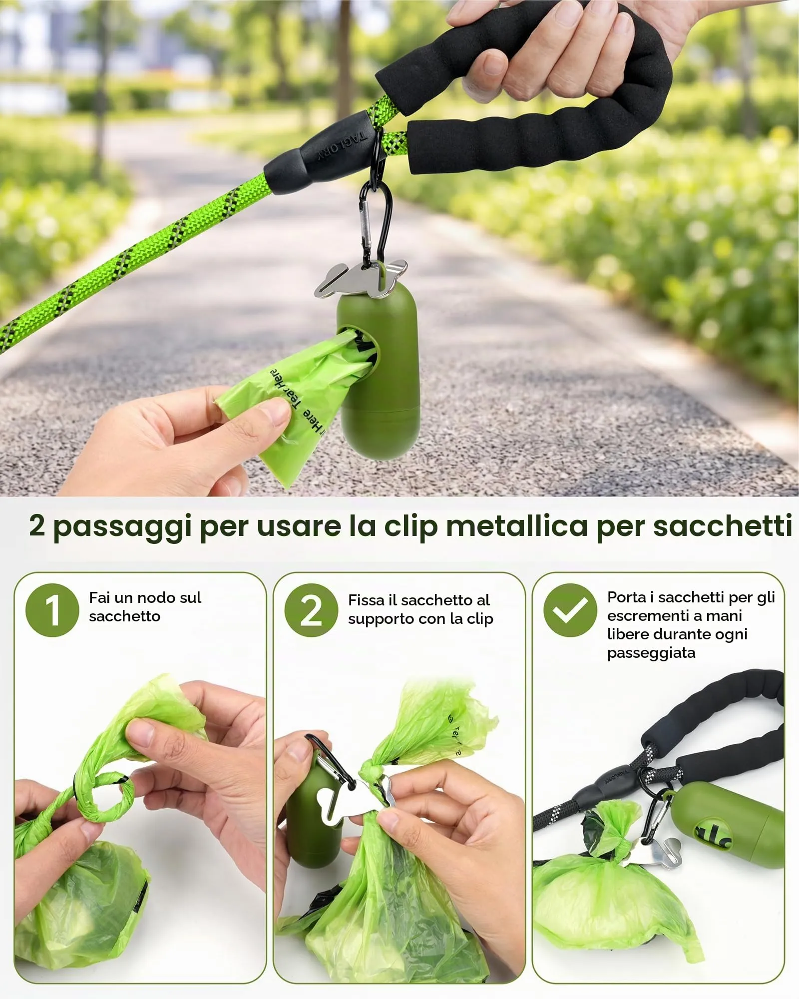 Taglory Guinzaglio per Cani in Corda Riflettente con Manico Imbottito, 150cm x 1.0cm, Verde - immagine 9