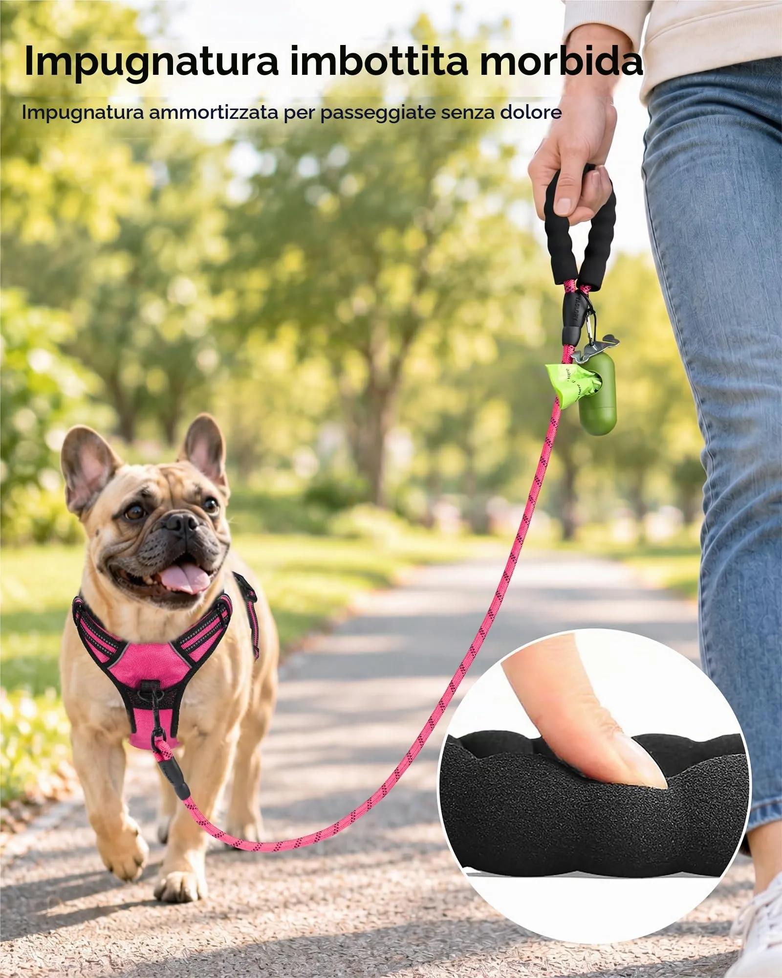 Taglory Guinzaglio per Cani in Corda con Manico Imbottito, 180cm x 1.0cm, Rosa - immagine 2