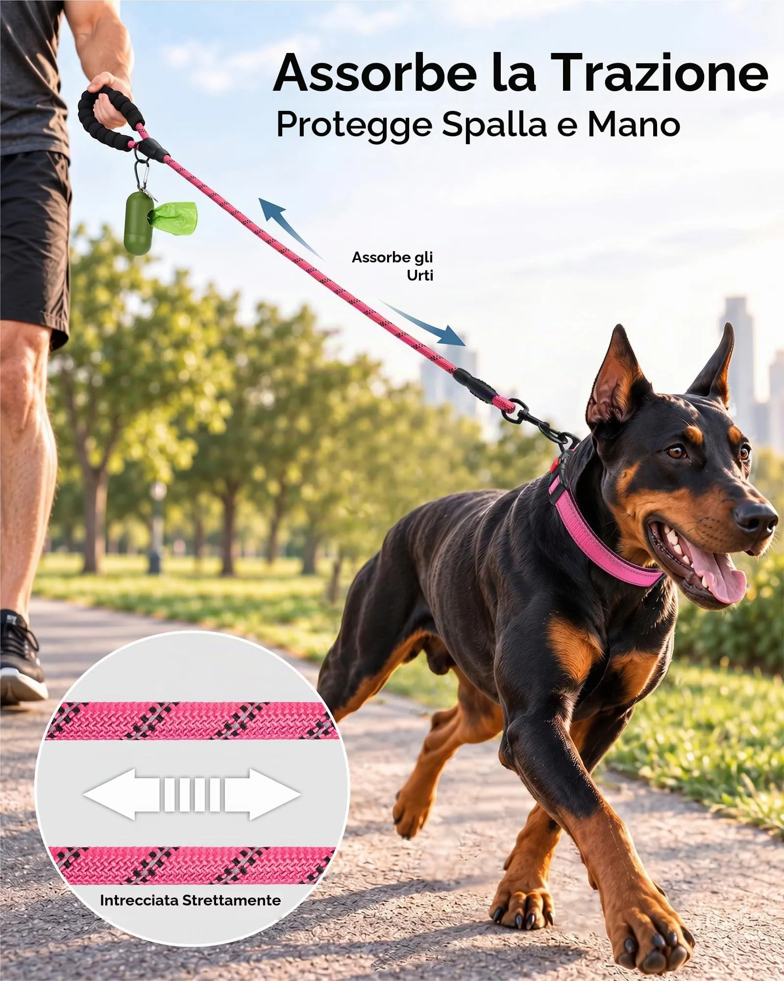 Taglory Guinzaglio per Cani in Corda con Manico Imbottito, 180cm x 1.0cm, Rosa - immagine 3