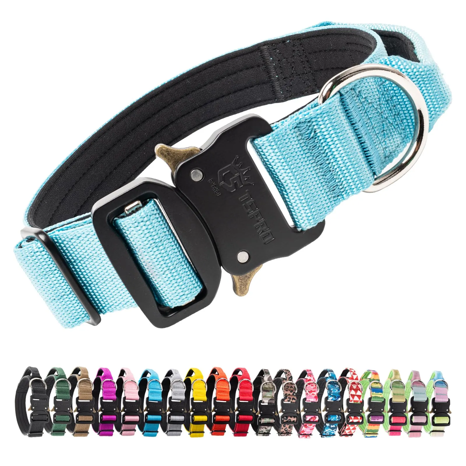 TSPRO Collare Tattico per Cane con Fibbia a Sblocco Rapido e Maniglia, 3,3 cm - immagine 1
