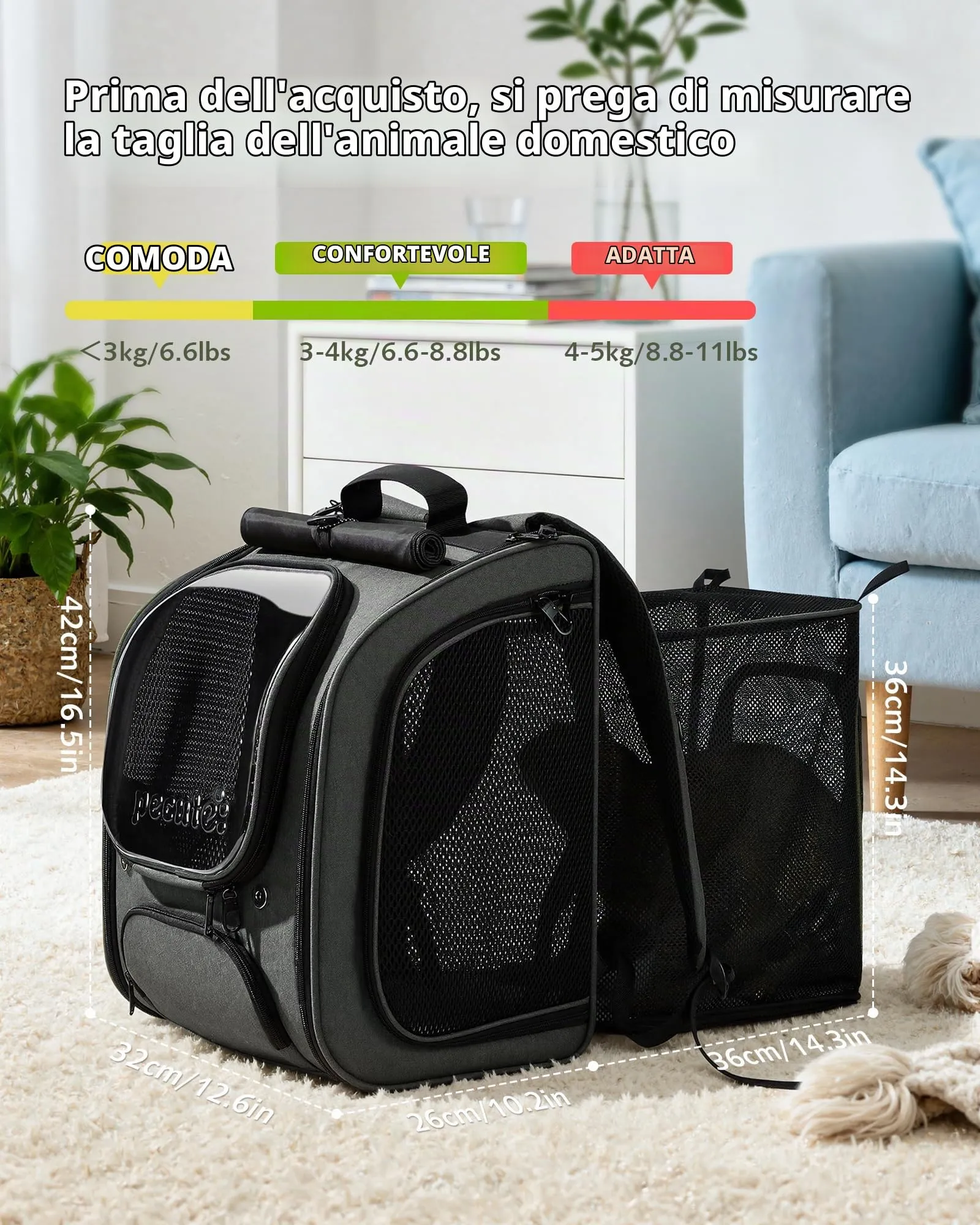 Pecute Zaino a Bolla per Gatti, Ergonomico, Grigio - immagine 9