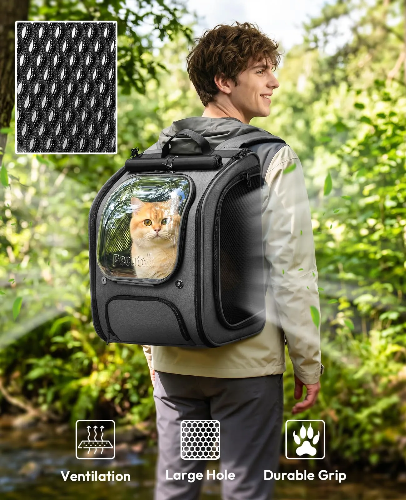 Pecute Zaino a Bolla per Gatti, Ergonomico, Grigio - immagine 4