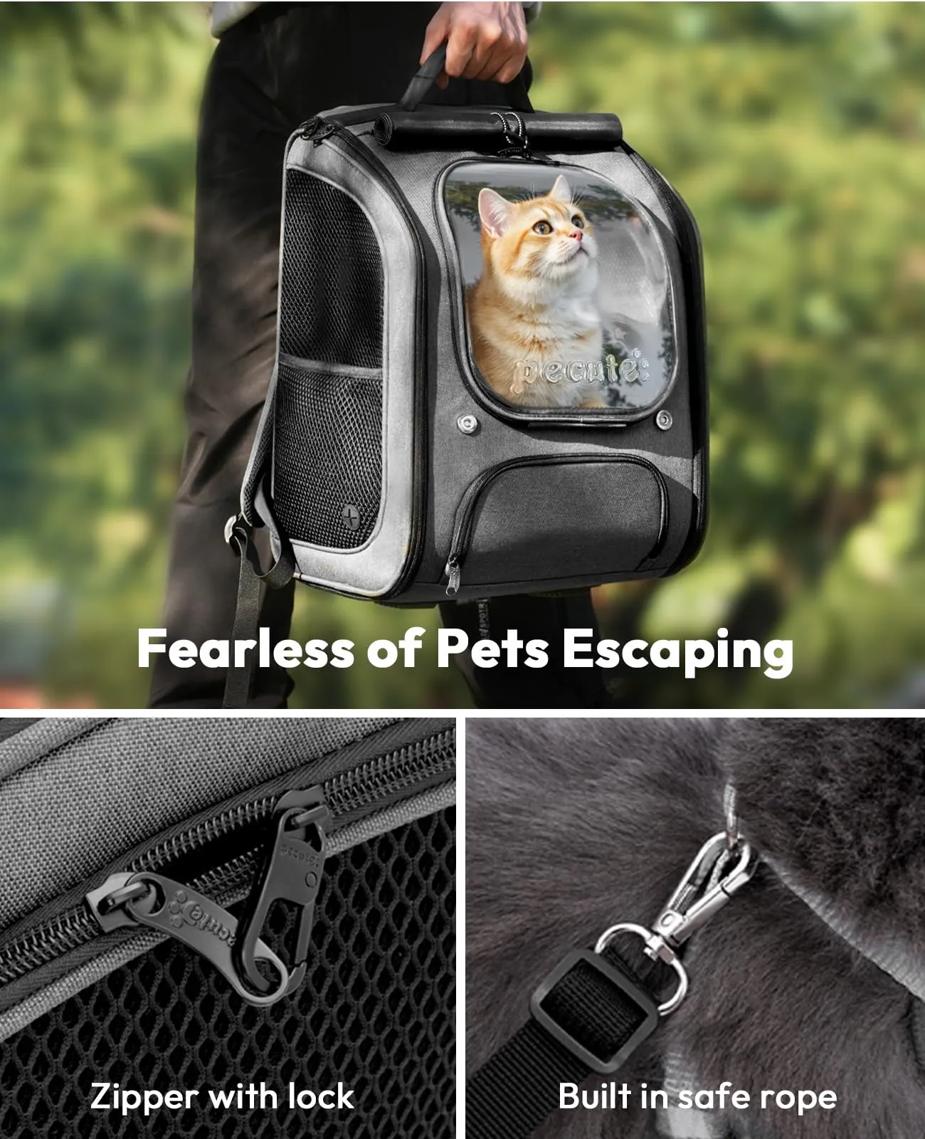 Pecute Zaino a Bolla per Gatti, Ergonomico, Grigio - immagine 5
