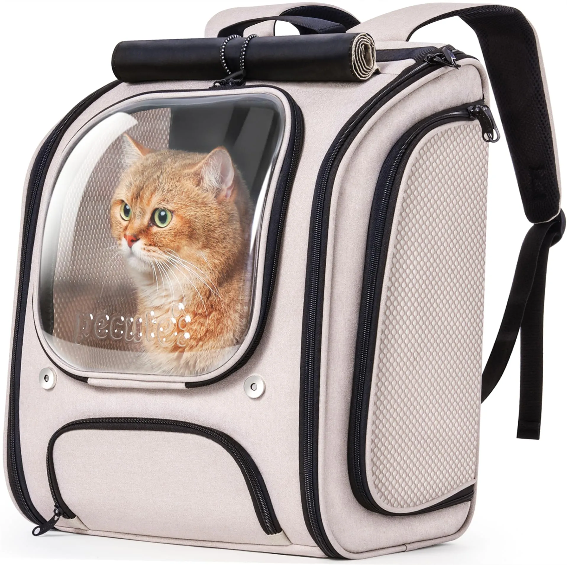 Pecute Zaino a Bolla per Gatti, Ergonomico, Cachi - immagine 1