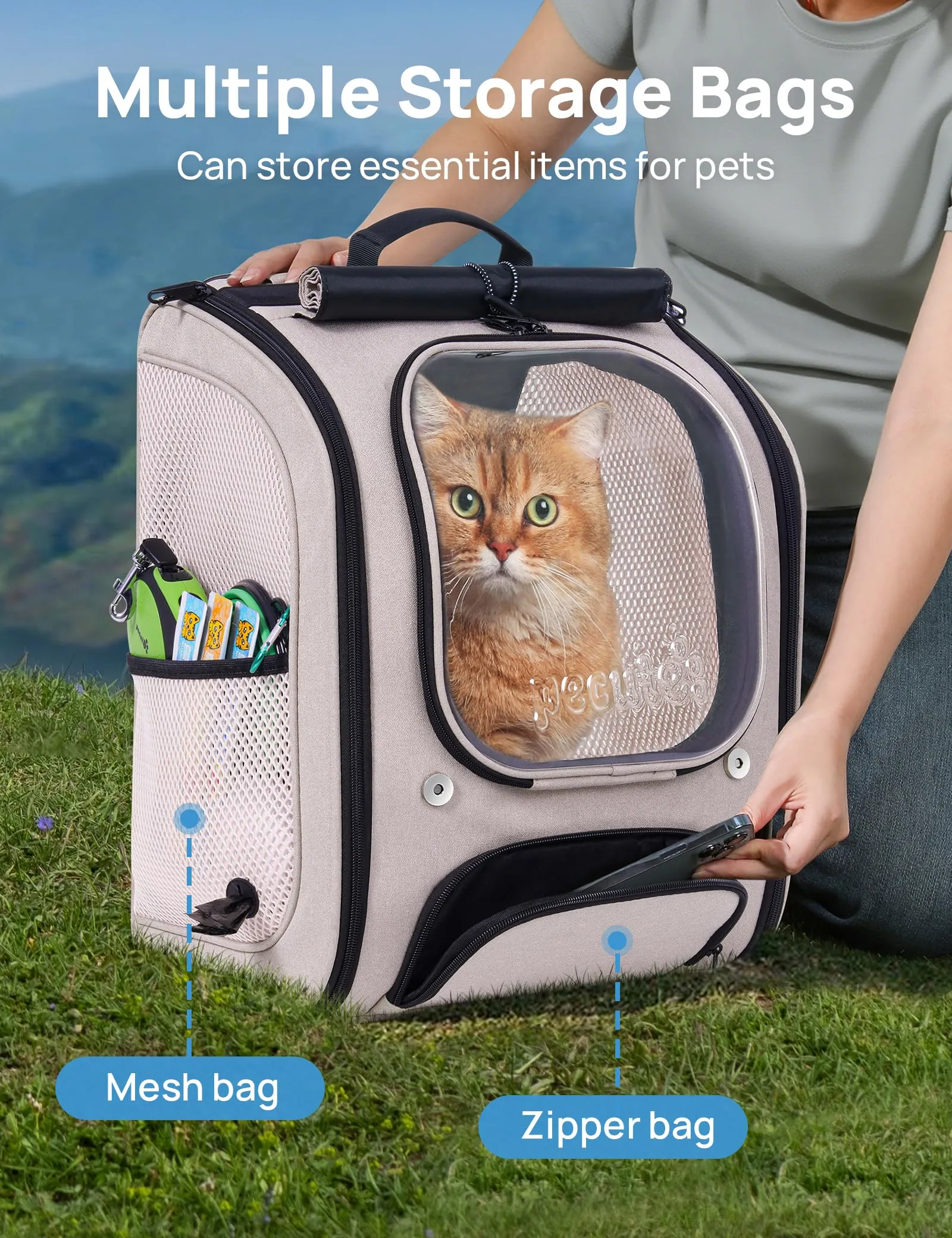 Pecute Zaino a Bolla per Gatti, Ergonomico, Cachi - immagine 8