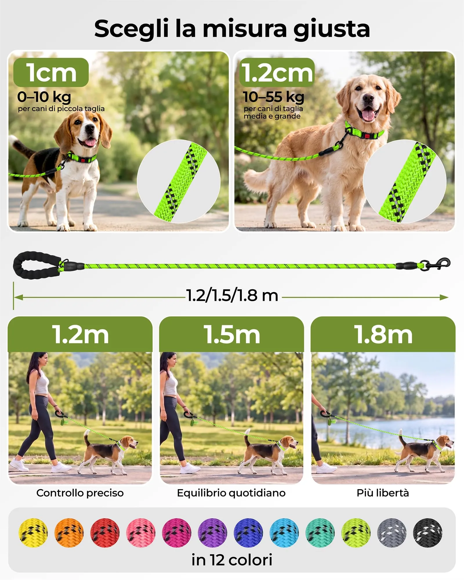 Taglory Guinzaglio per Cani in Corda con Manico Imbottito, 180cm x 1.2cm, Verde - immagine 7