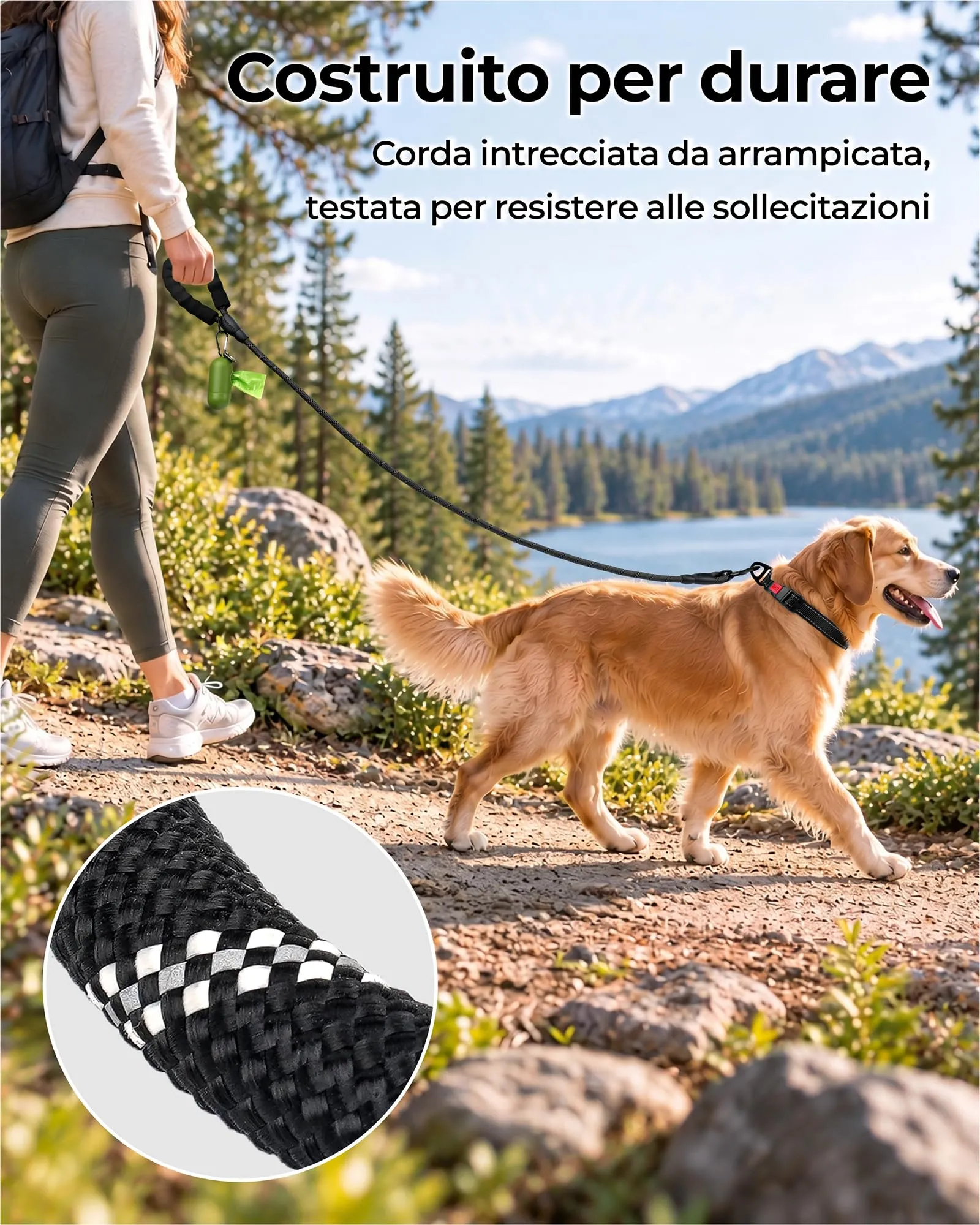 Taglory Guinzaglio per Cani in Corda Riflettente con Manico Imbottito, 180cm x 1.2cm, Nero - immagine 5