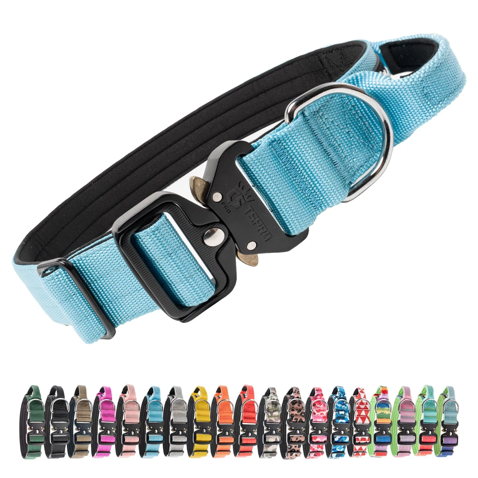 TSPRO Collare Tattico per Cane con Fibbia a Sblocco Rapido e Maniglia, 3,8 cm - immagine 1