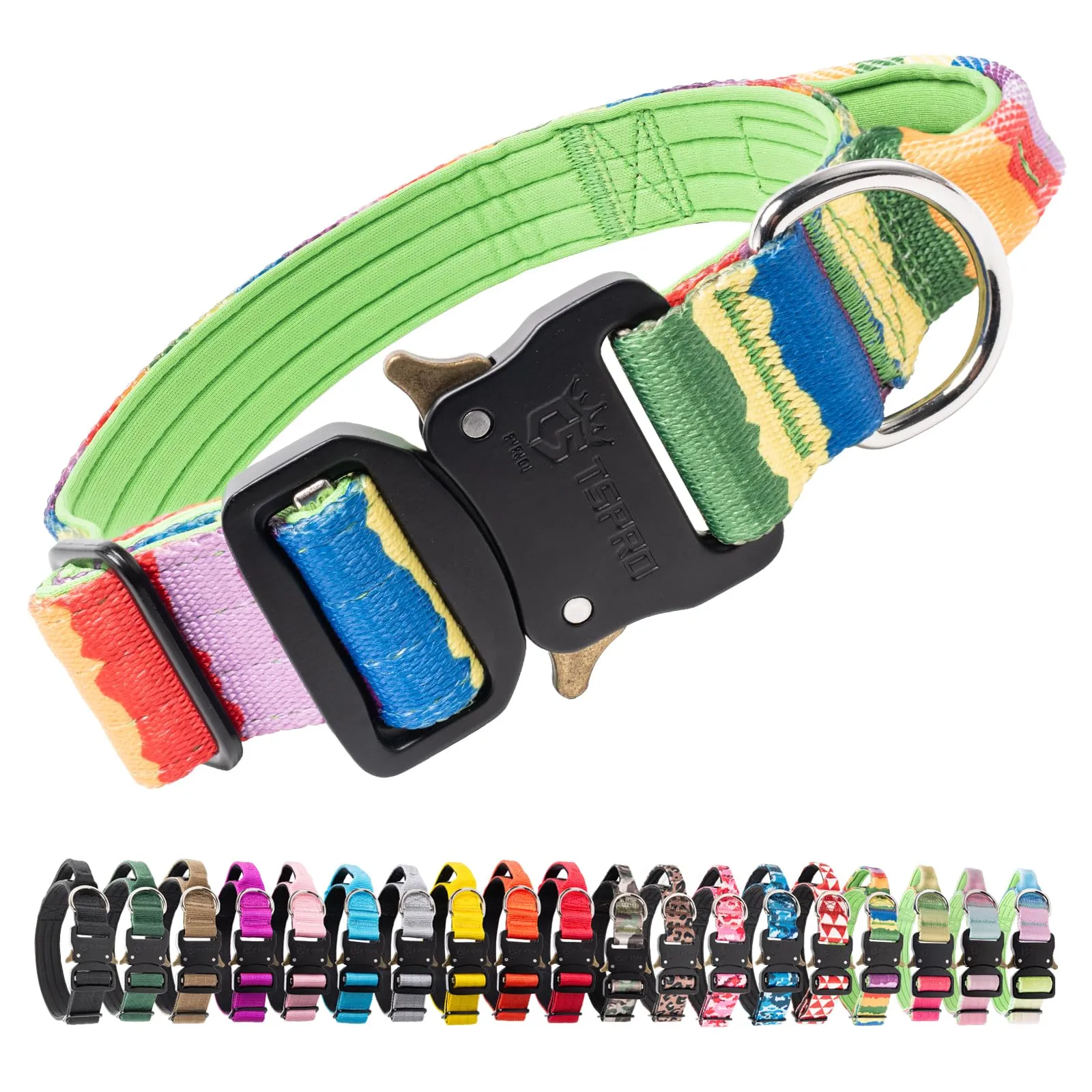 TSPRO Collare Tattico per Cane con Fibbia a Sblocco Rapido e Maniglia, Largo 3,3 cm, Degradé - immagine 1