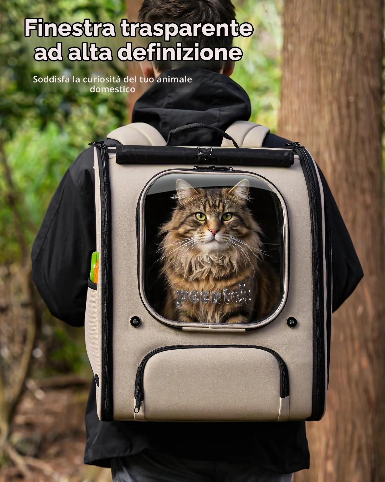 Pecute Zaino a Bolla per Gatti XXL, Cachi - immagine 3