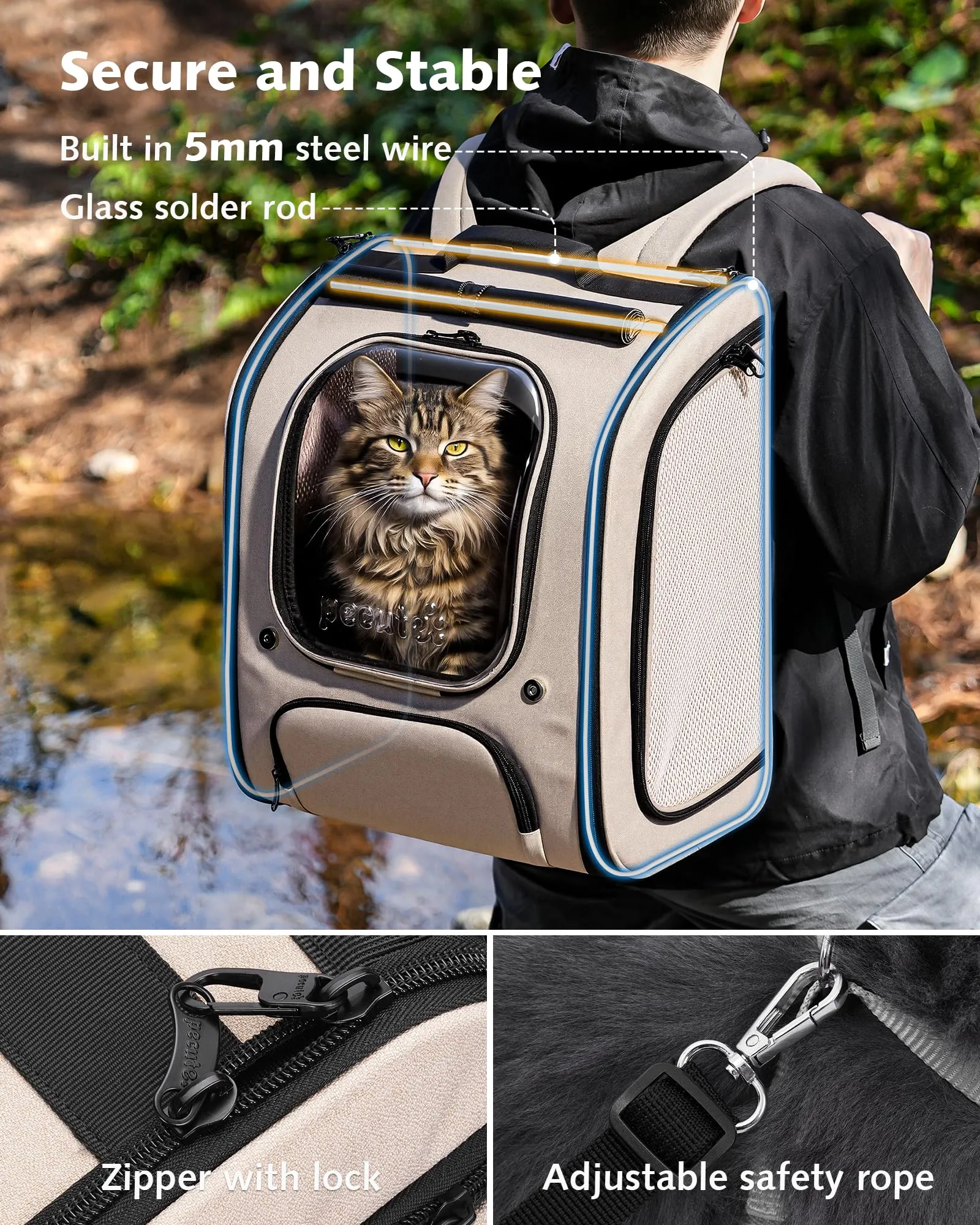 Pecute Zaino a Bolla per Gatti XXL, Cachi - immagine 4