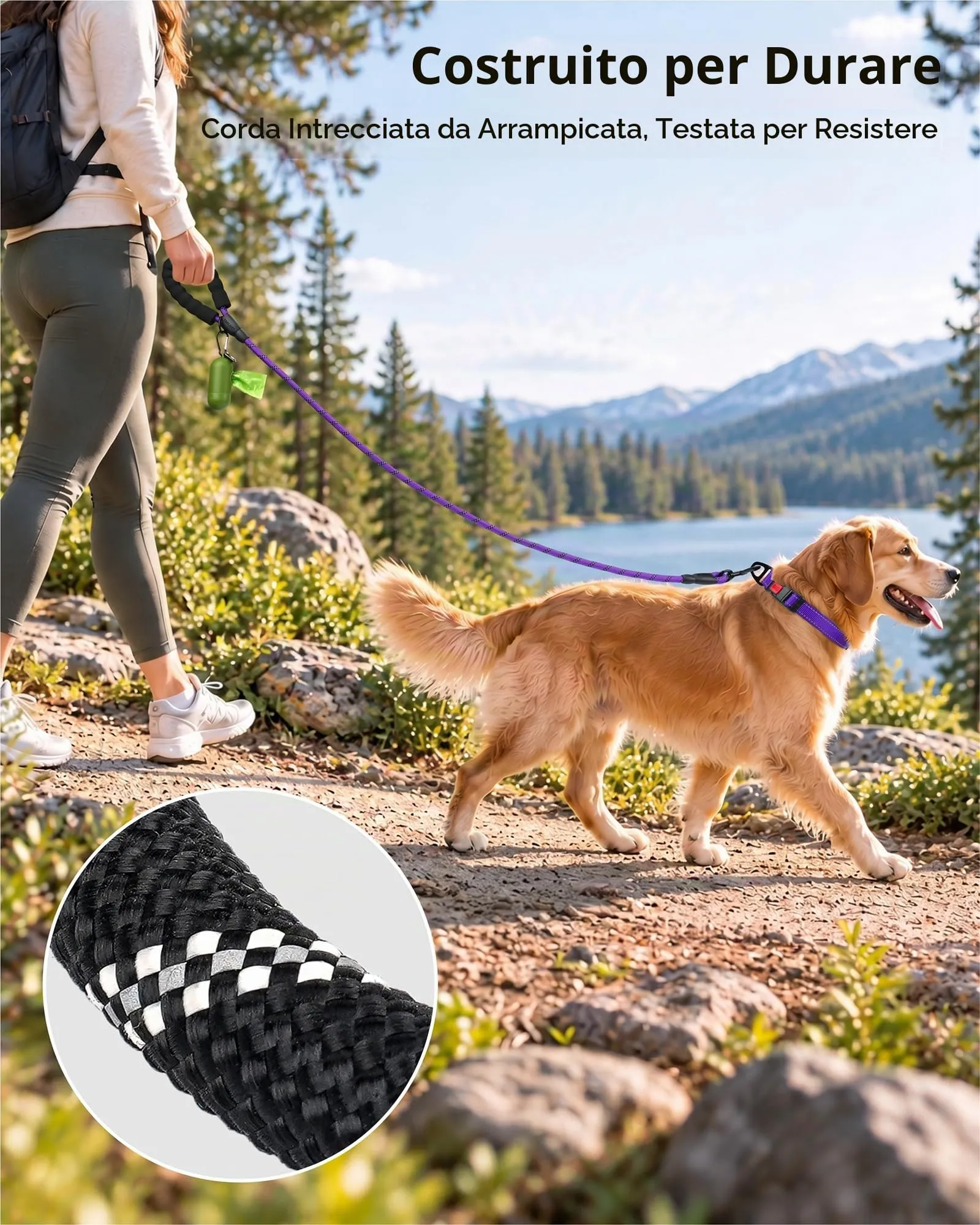 Taglory Guinzaglio per Cani in Corda con Manico Imbottito, 120cm x 1.2cm, Viola - immagine 5