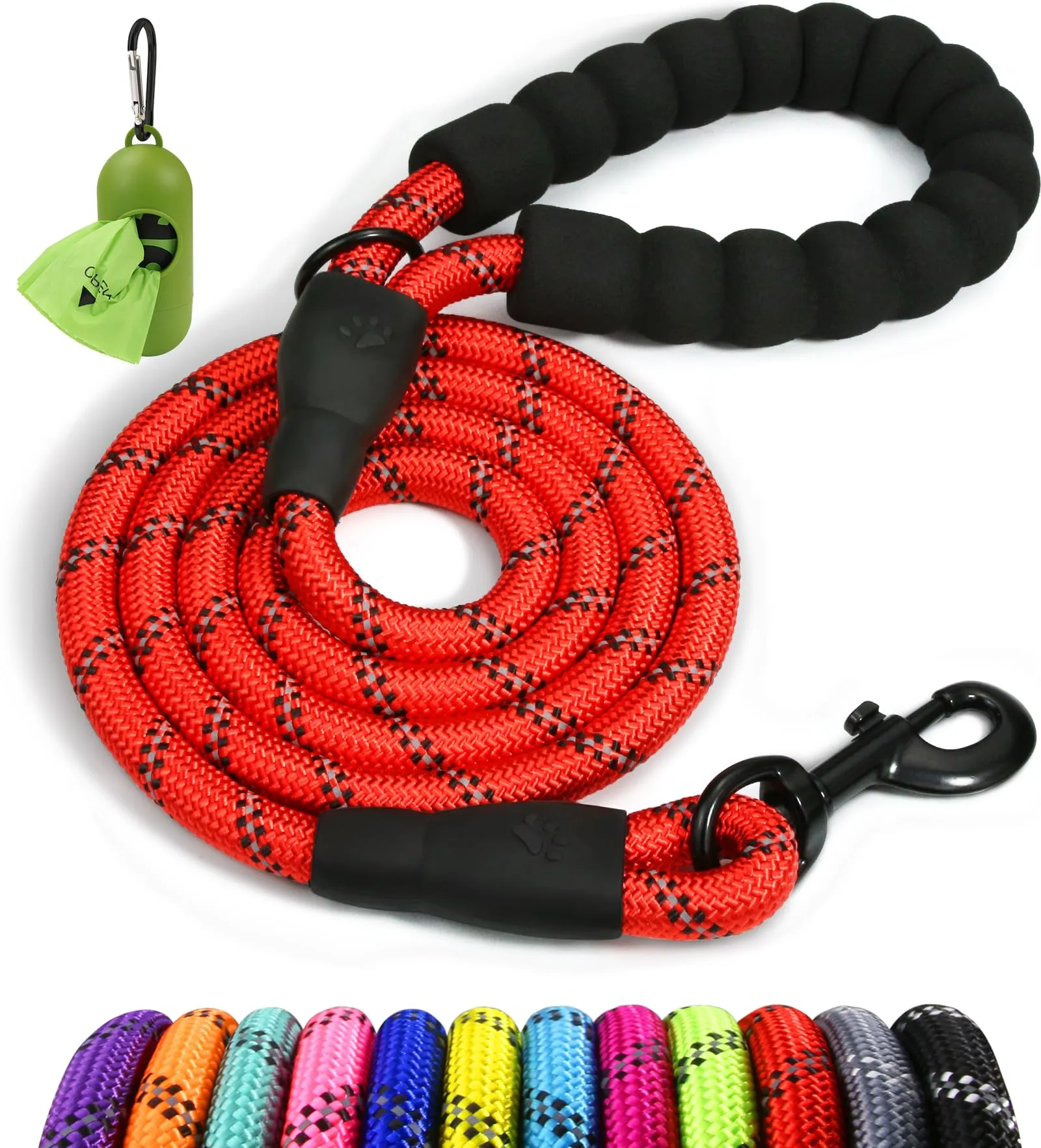 Taglory Guinzaglio per Cani in Corda Riflettente con Manico Imbottito, 180cm x 1.0cm, Rosso - immagine 1
