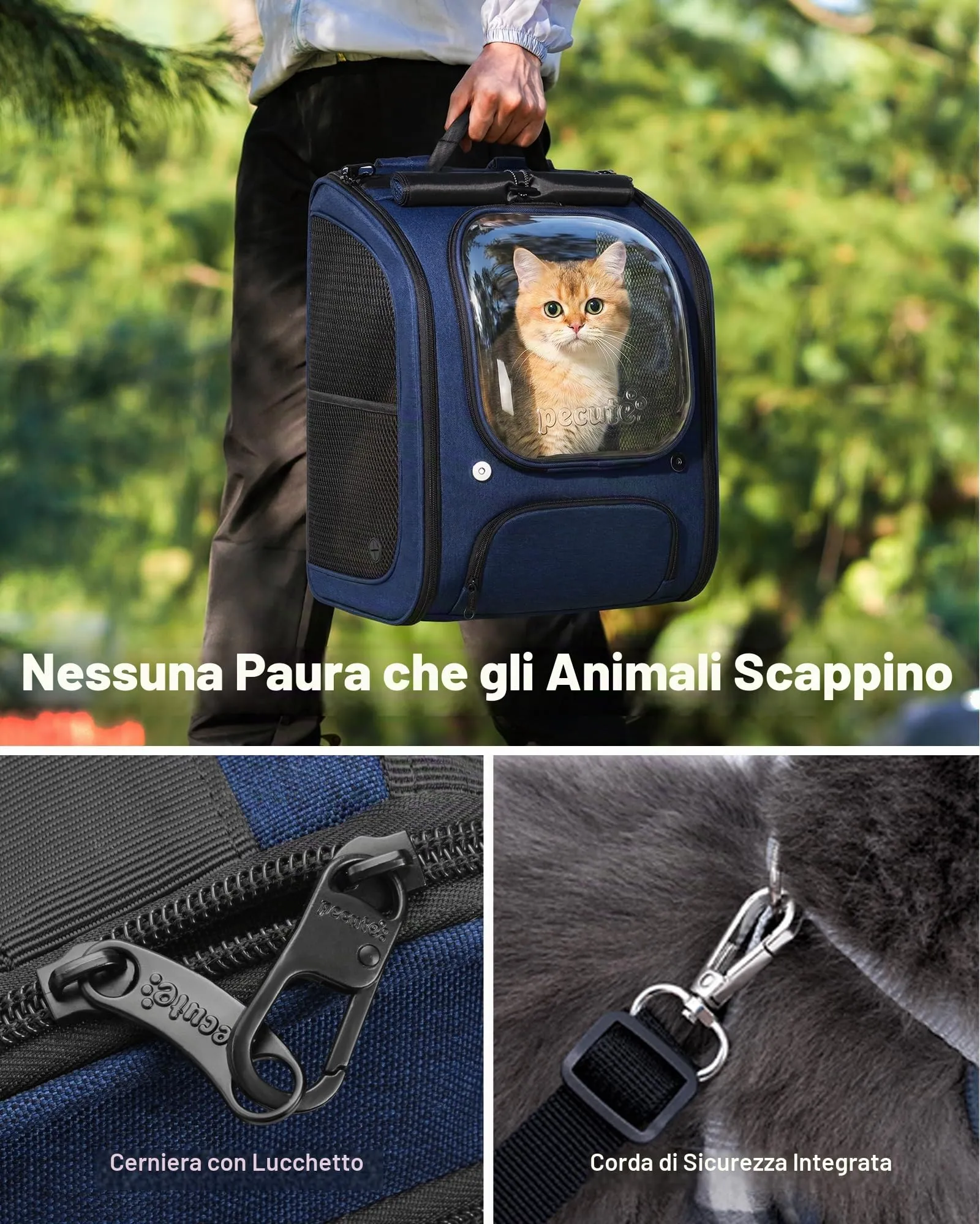 Pecute Zaino a Bolla per Gatti, Ergonomico, Blu - immagine 5