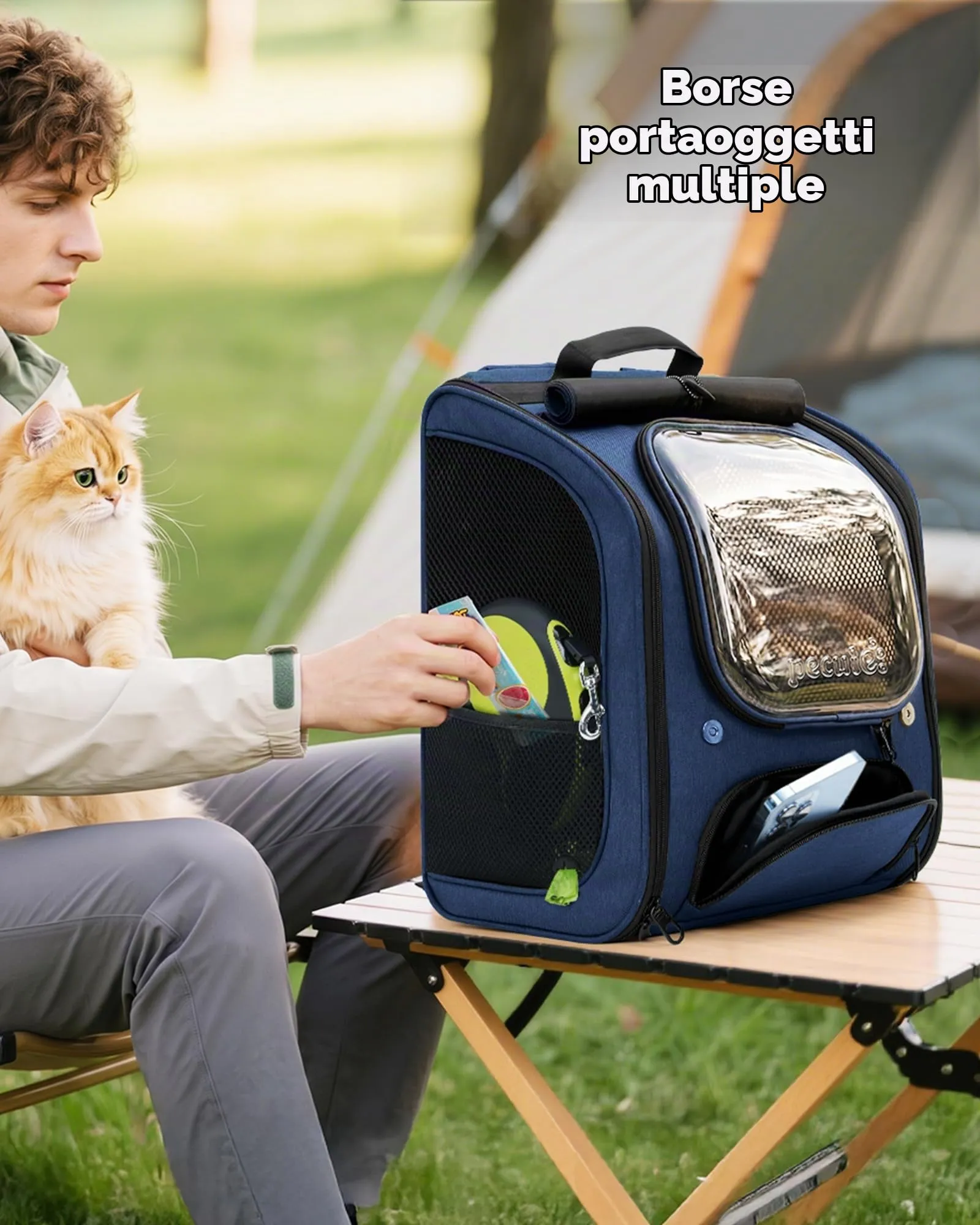 Pecute Zaino a Bolla per Gatti, Ergonomico, Blu - immagine 7