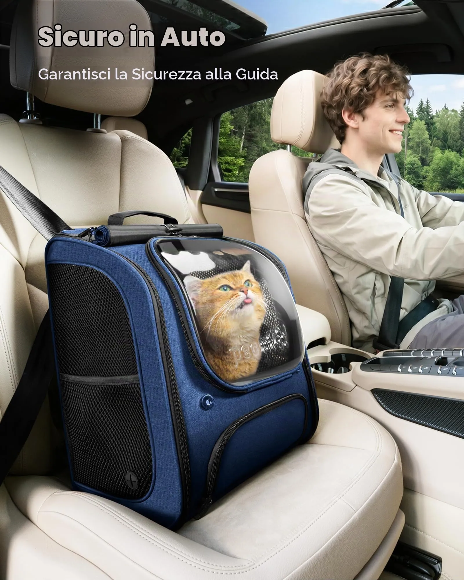Pecute Zaino a Bolla per Gatti, Ergonomico, Blu - immagine 8