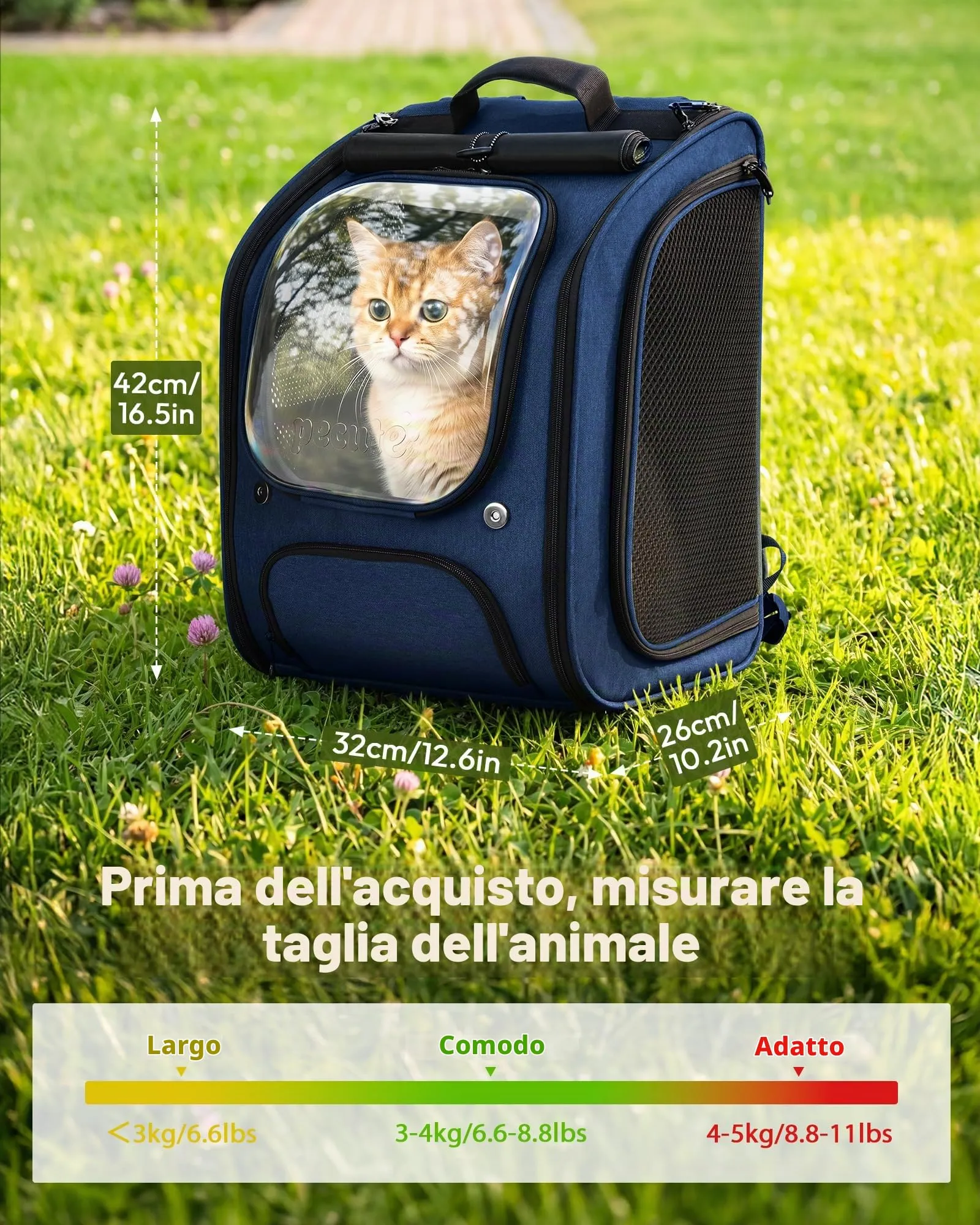Pecute Zaino a Bolla per Gatti, Ergonomico, Blu - immagine 9