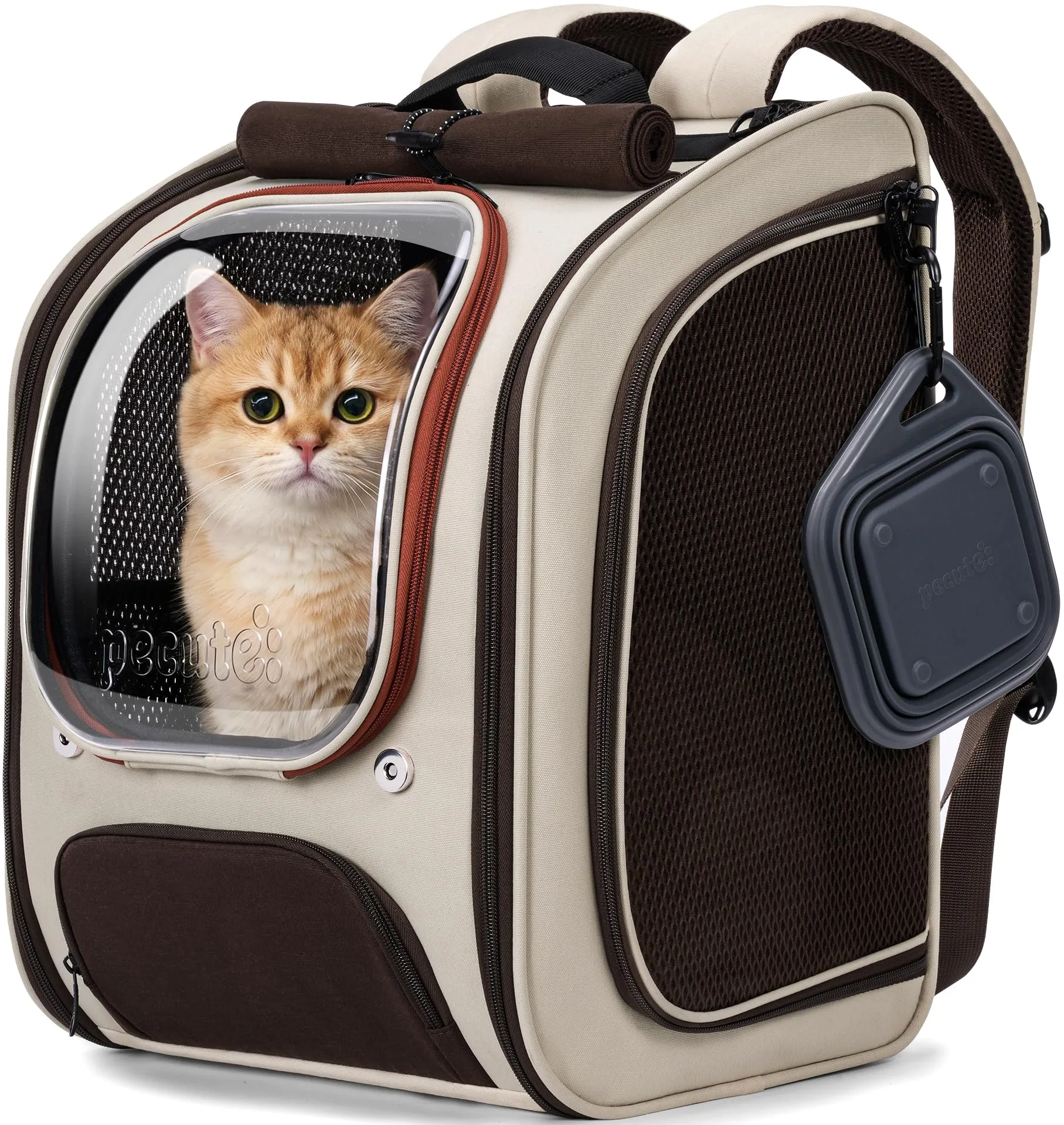 Pecute Zaino a Bolla per Gatti Ergonomico, Cachi - immagine 1