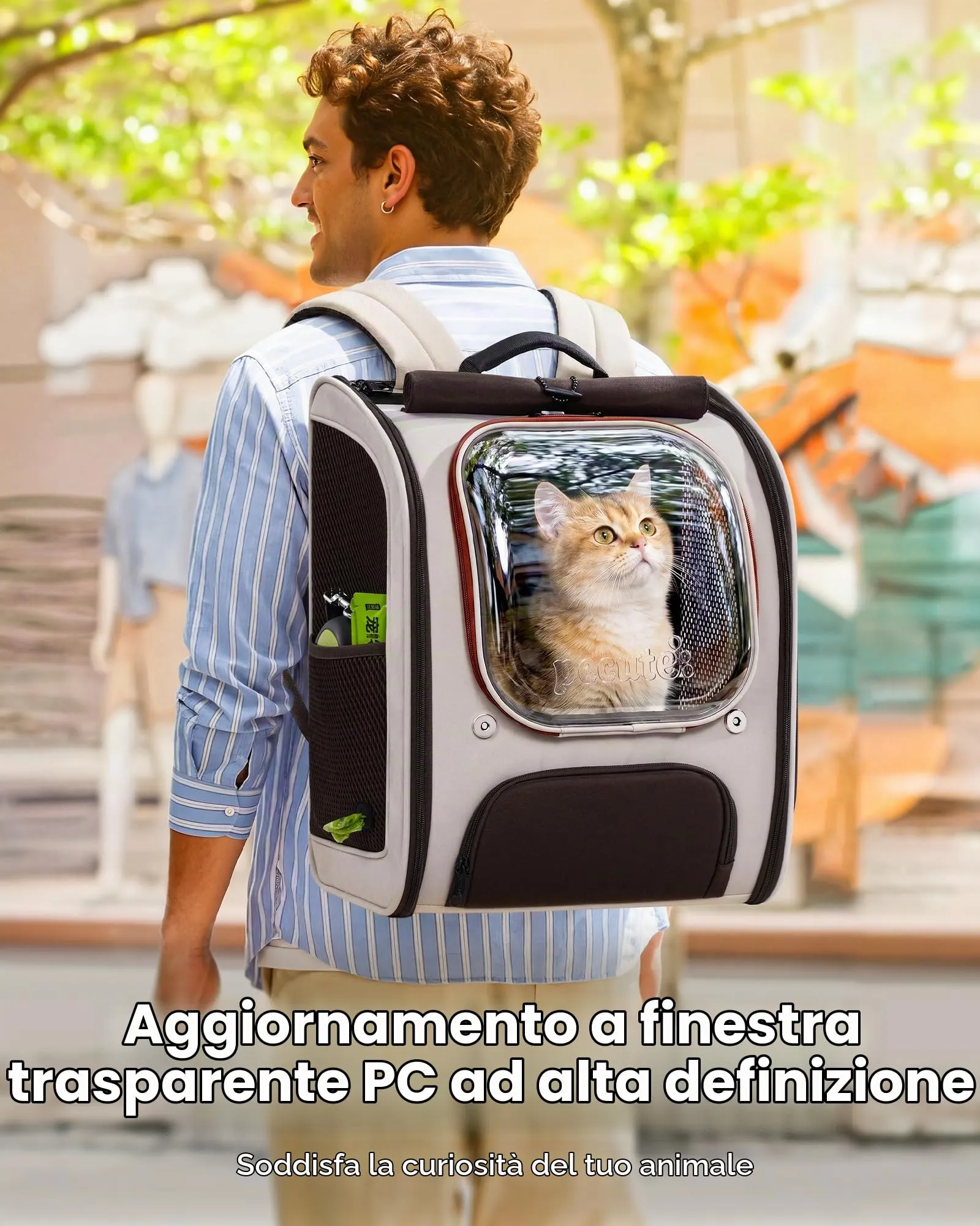 Pecute Zaino a Bolla per Gatti Ergonomico, Cachi - immagine 2
