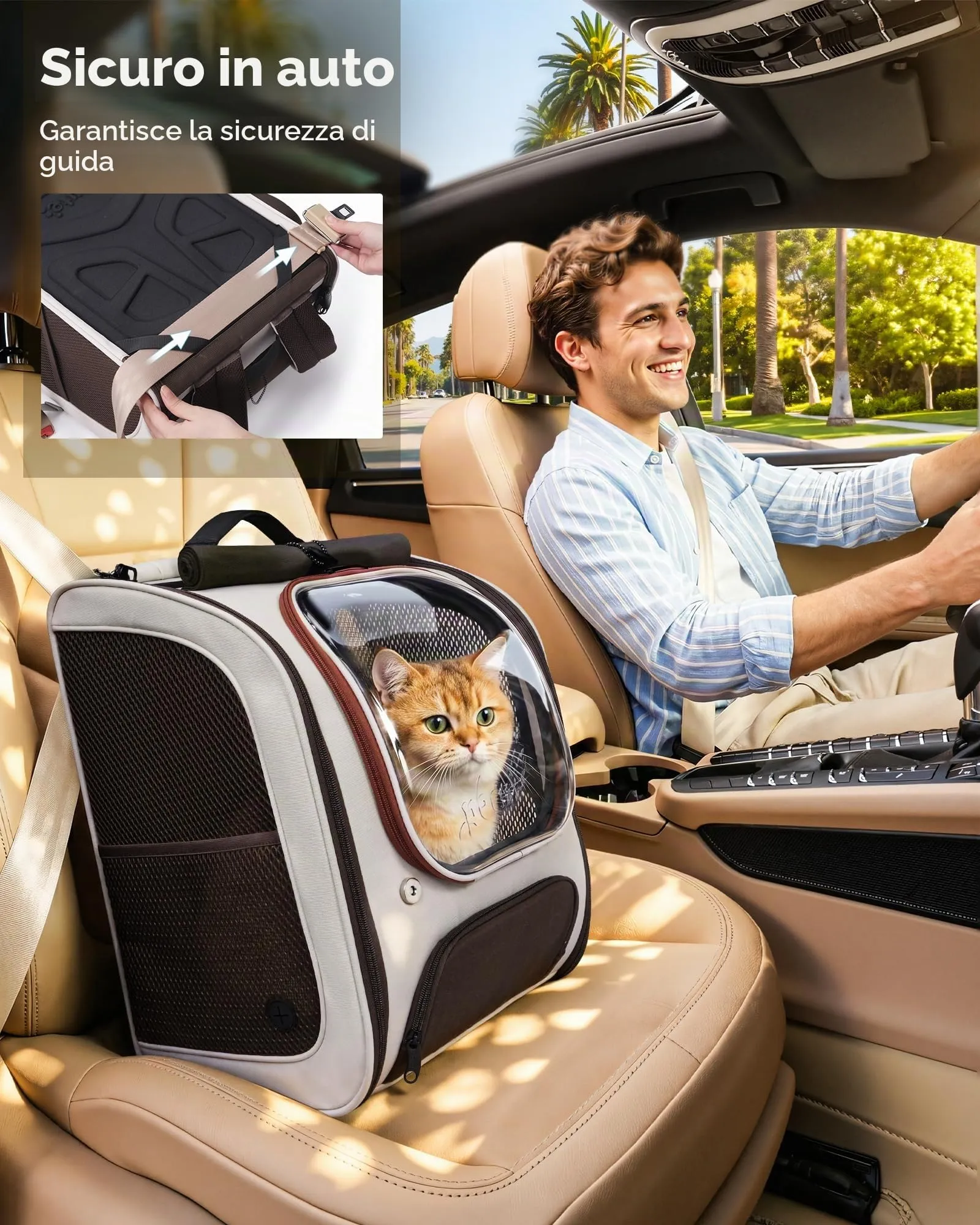 Pecute Zaino a Bolla per Gatti Ergonomico, Cachi - immagine 7