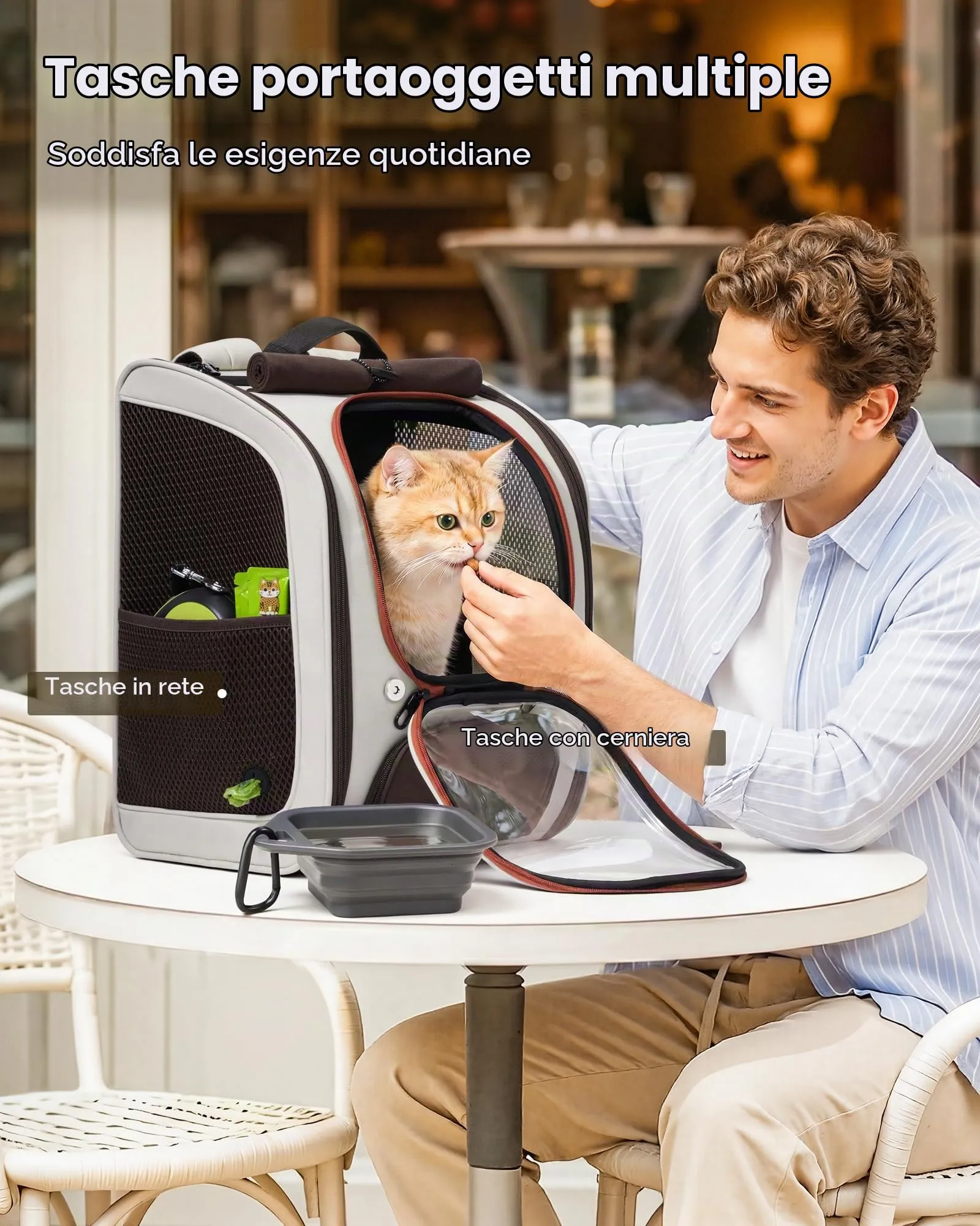 Pecute Zaino a Bolla per Gatti Ergonomico, Cachi - immagine 8