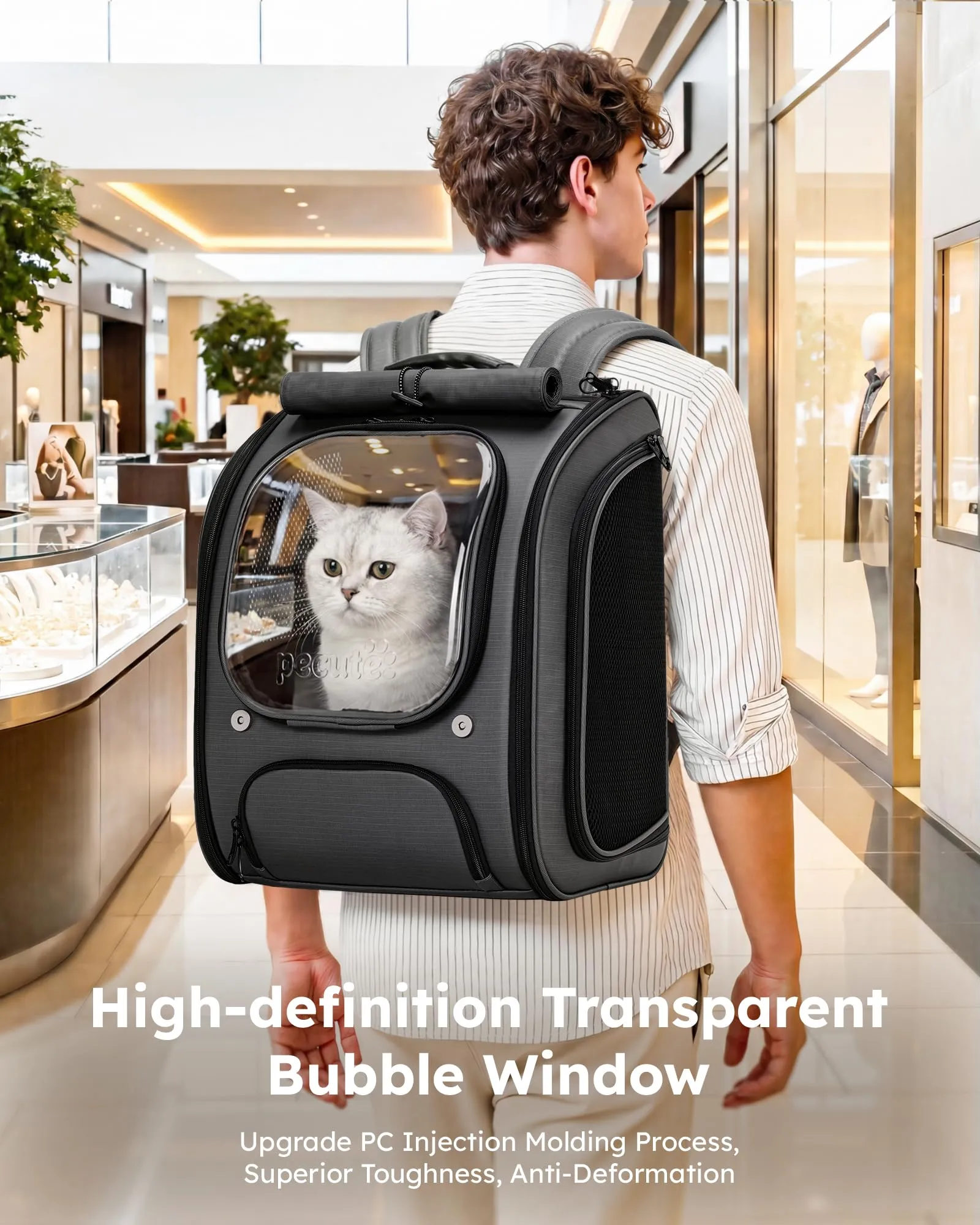 Pecute Zaino a Bolla per Gatti in TPU, Grigio Scuro - immagine 2