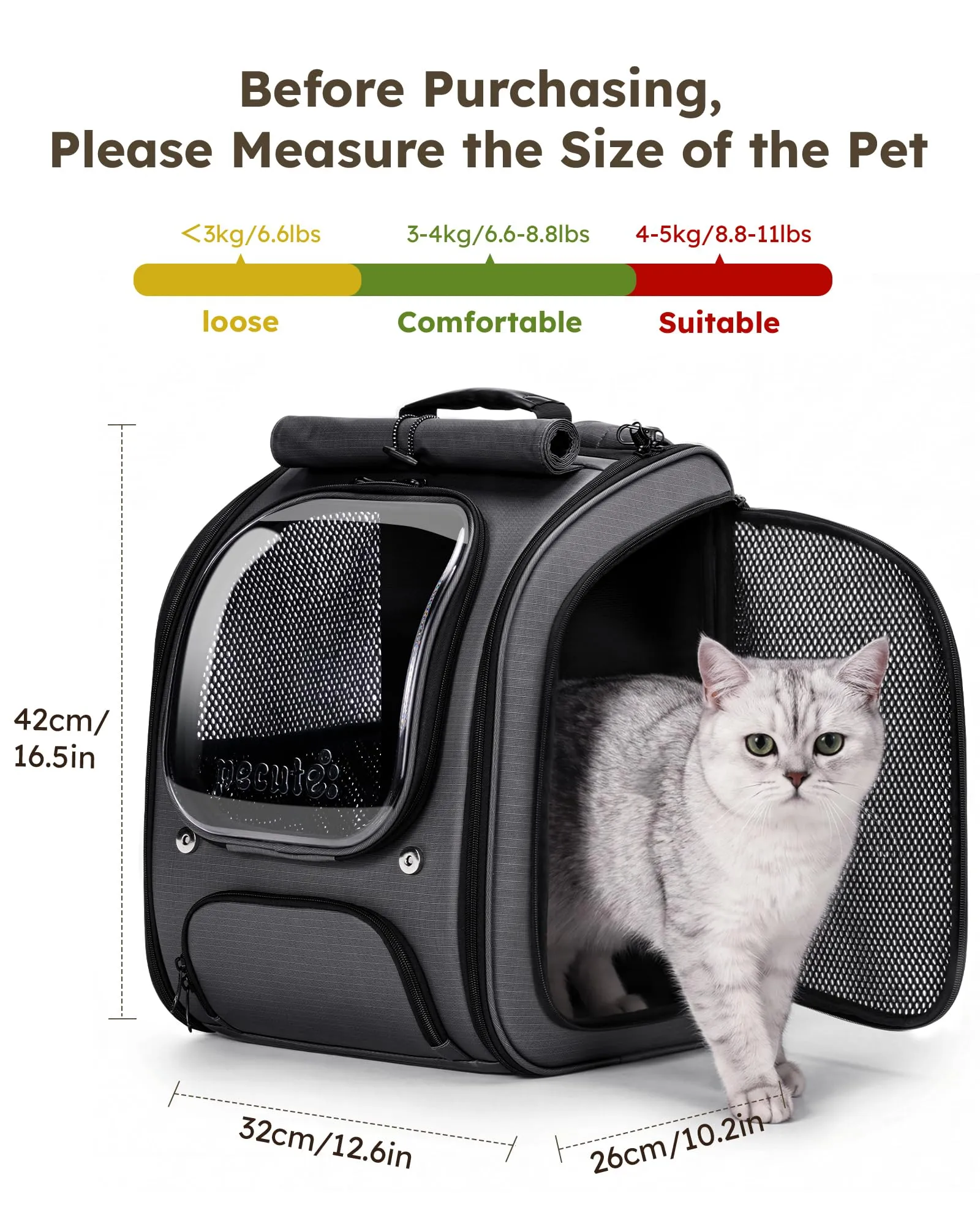 Pecute Zaino a Bolla per Gatti in TPU, Grigio Scuro - immagine 9