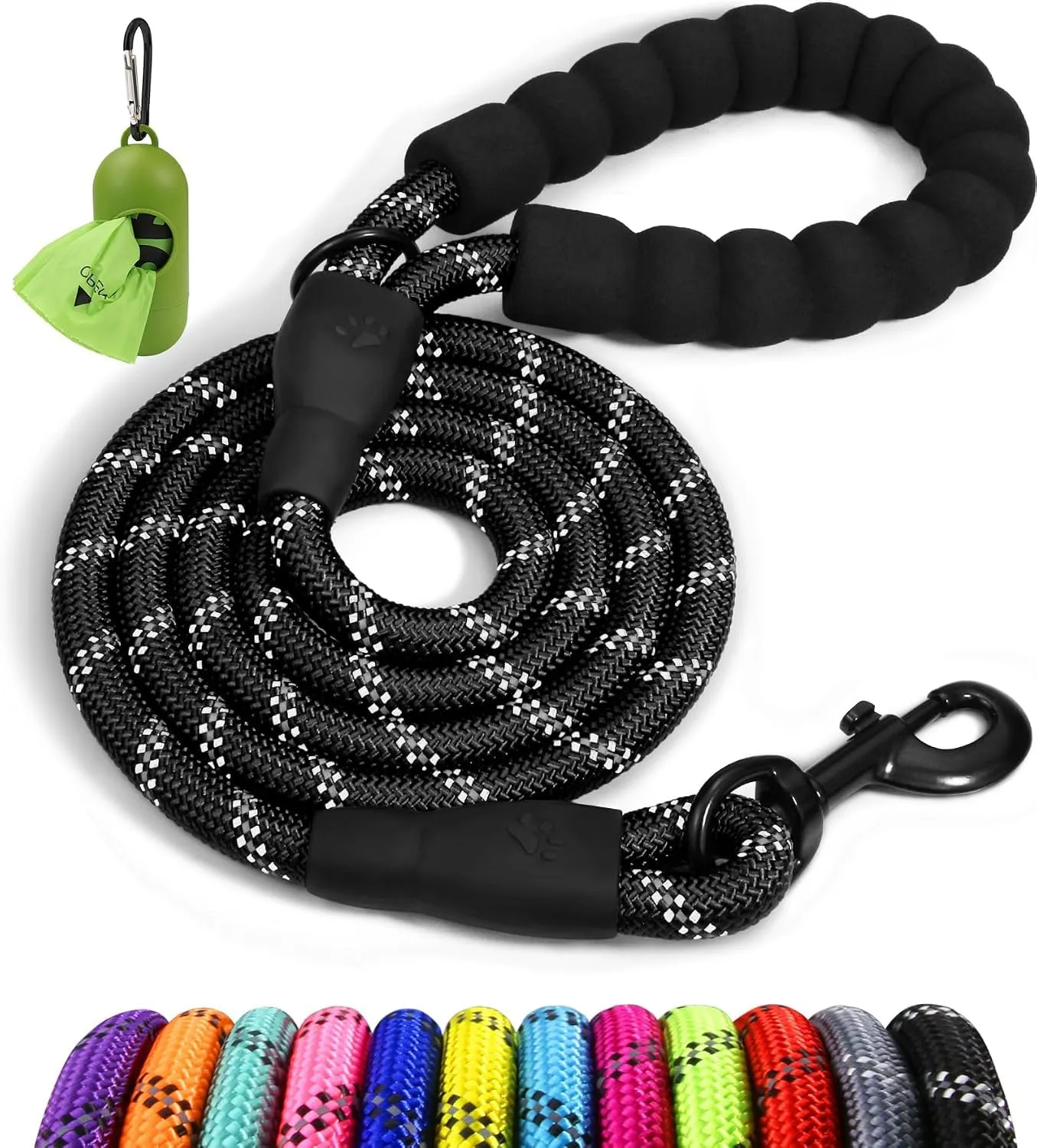 Taglory Guinzaglio per Cani in Corda con Manico Imbottito, 120cm x 1.2cm, Nero - immagine 1