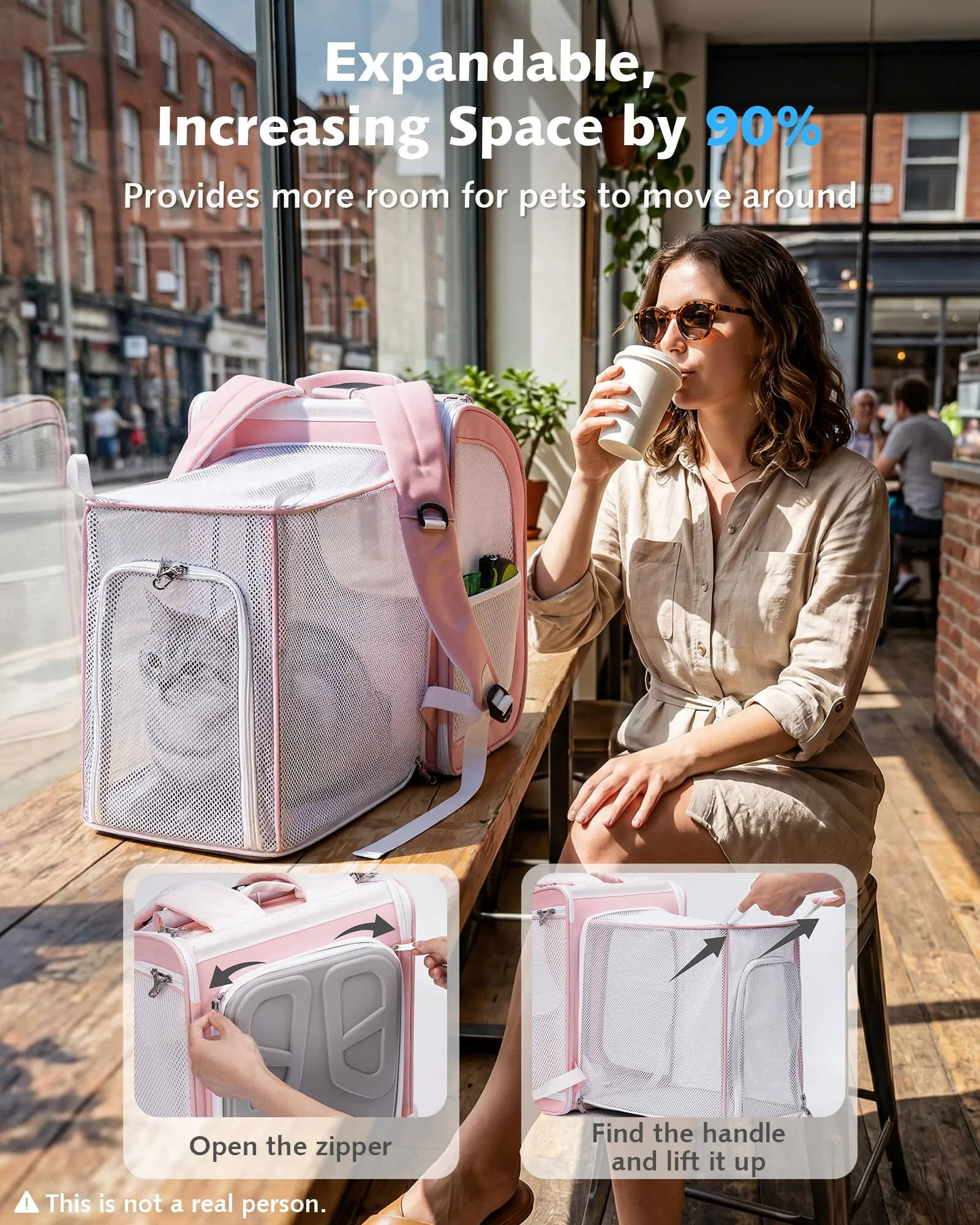 Pecute Zaino a Bolla per Gatti, Ergonomico, Rosa - immagine 2