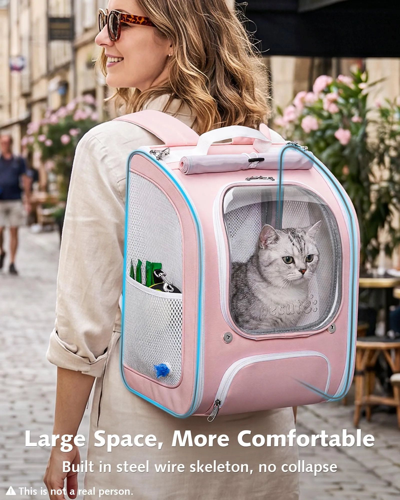 Pecute Zaino a Bolla per Gatti, Ergonomico, Rosa - immagine 5
